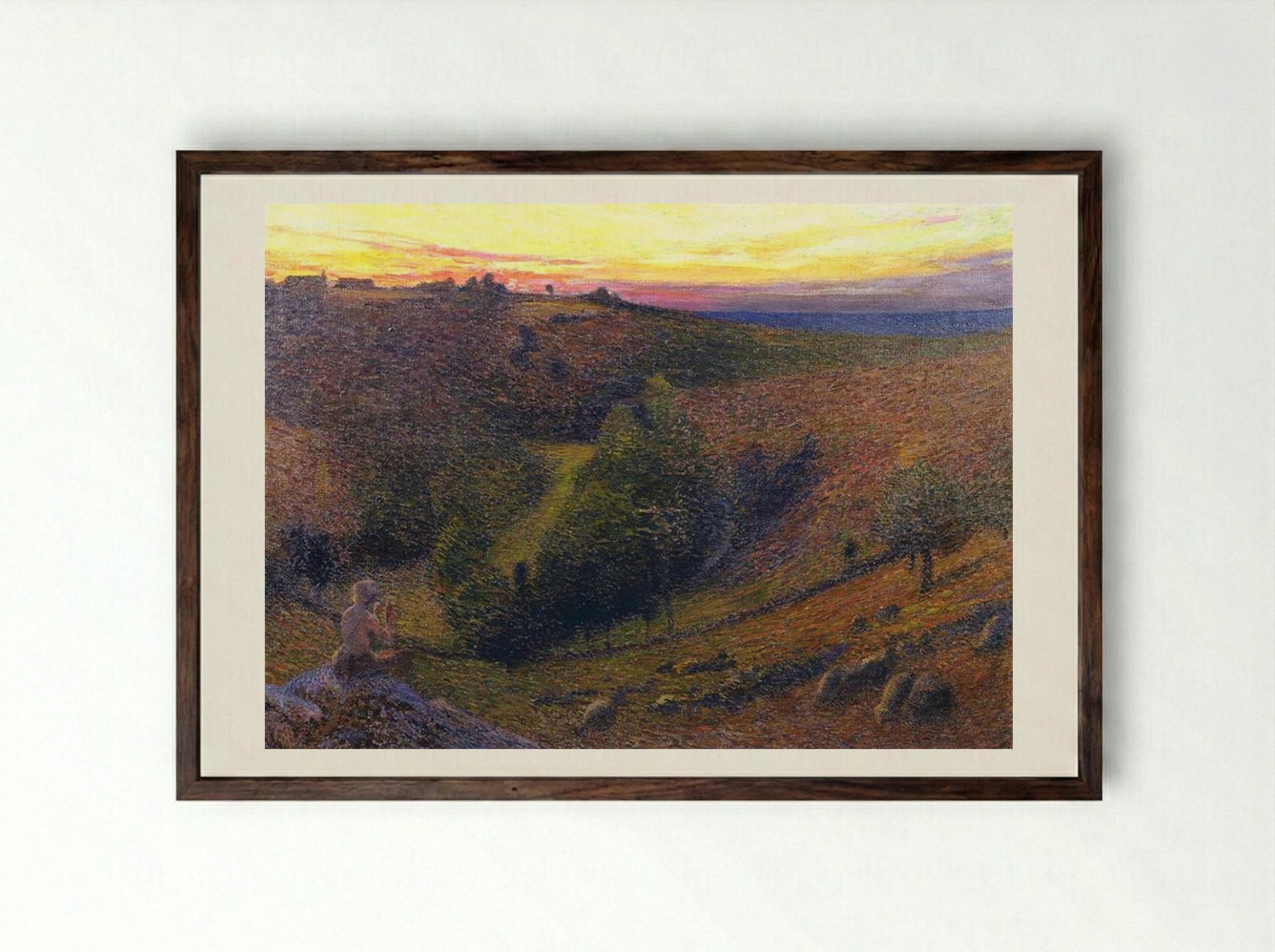 Playing Pipes to the Setting Sun - Henri Martin - Framed Print Dark Wood