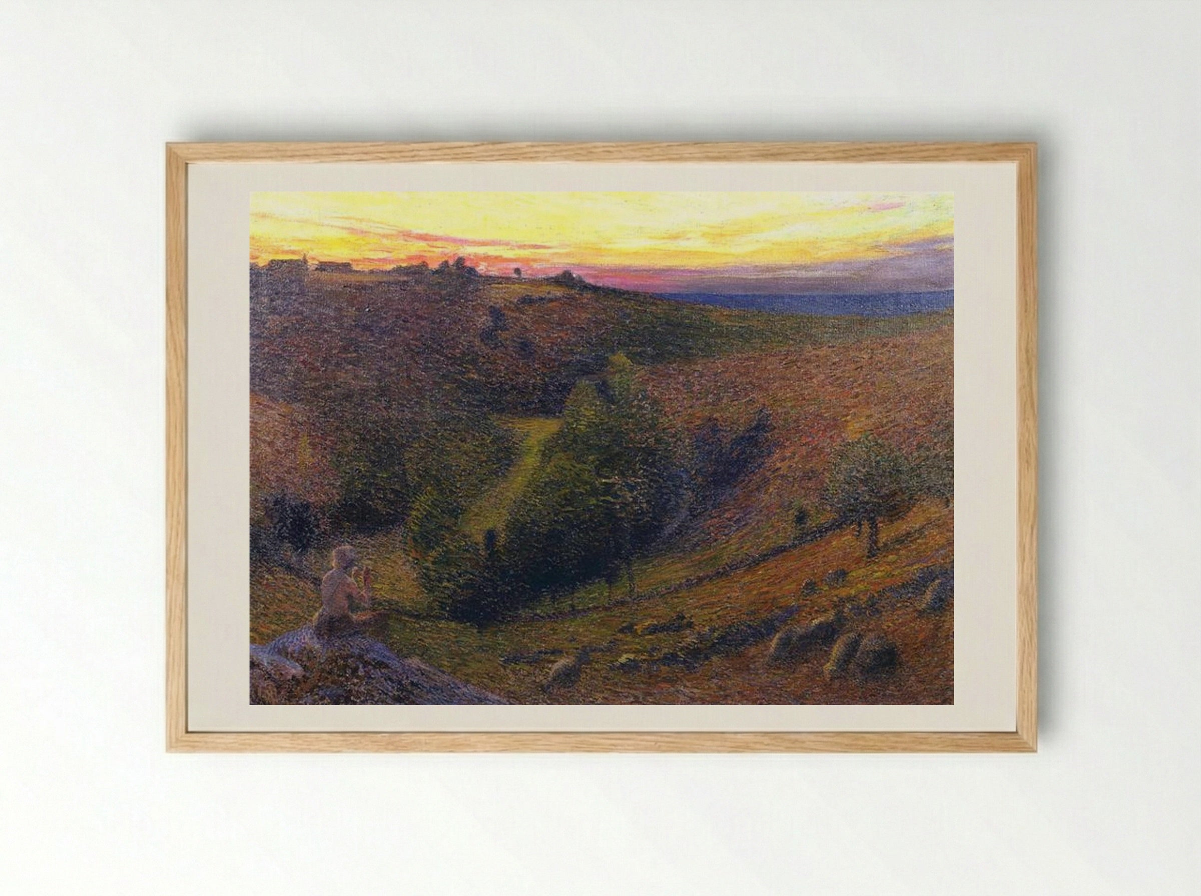 Playing Pipes to the Setting Sun - Henri Martin - Framed Print Wood