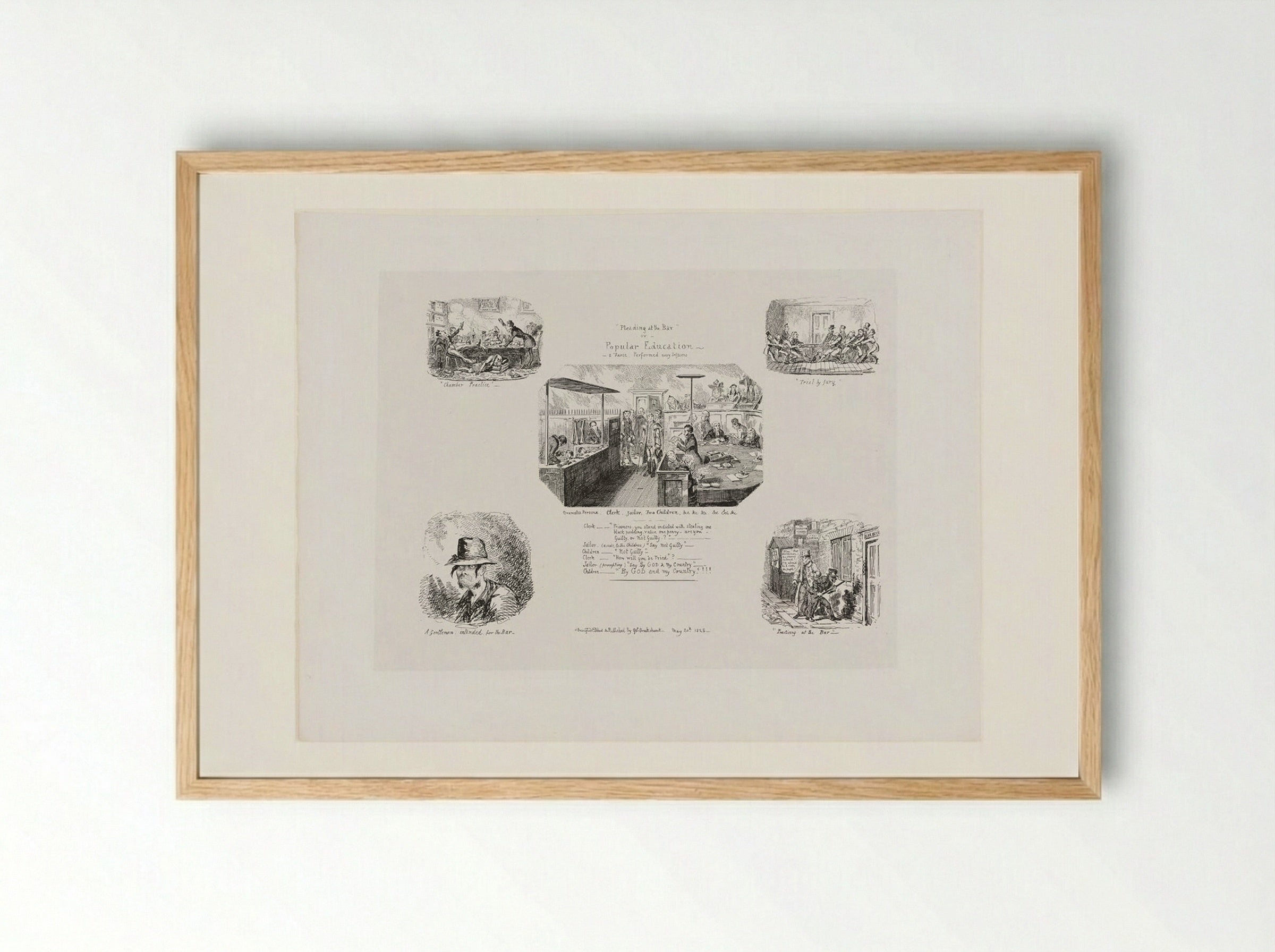 Pleading at the Bar or Popular Education, a Farce, Performed Every Sessions - George Cruikshank - Framed Print Wood