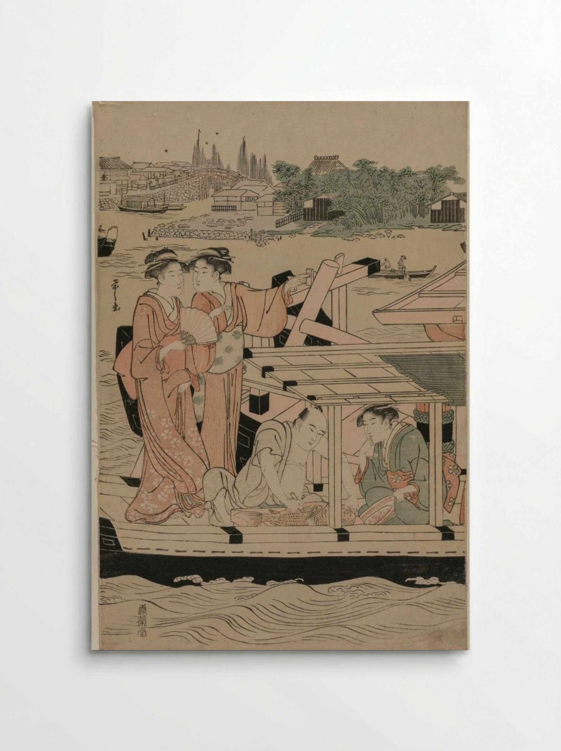 Pleasure Boats on the Sumida River beneath Shin-Ōhashi Bridge (Left Panel) - Chōbunsai Eishi - Poster