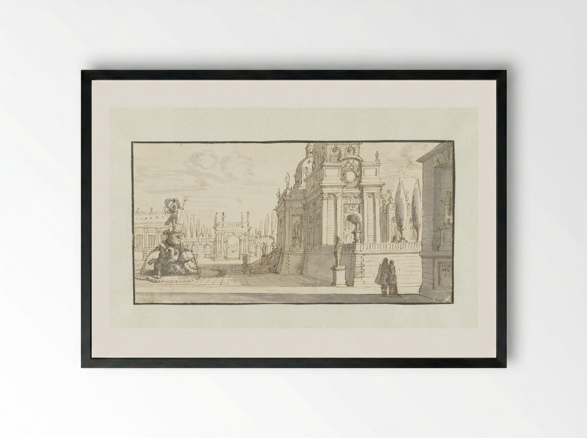 Plein voor een renaissancepaleis - Daniël de Blieck - Framed Print Black
