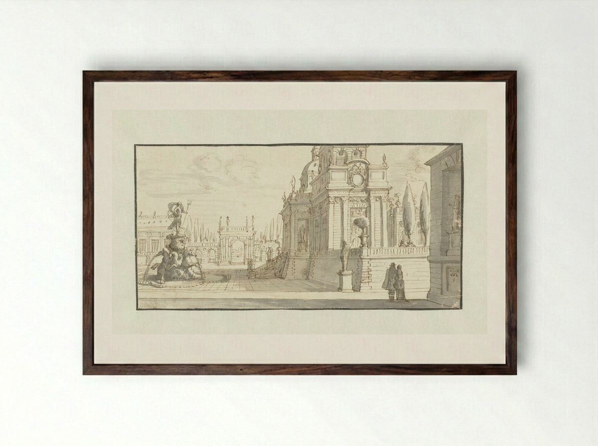 Plein voor een renaissancepaleis - Daniël de Blieck - Framed Print Dark Wood