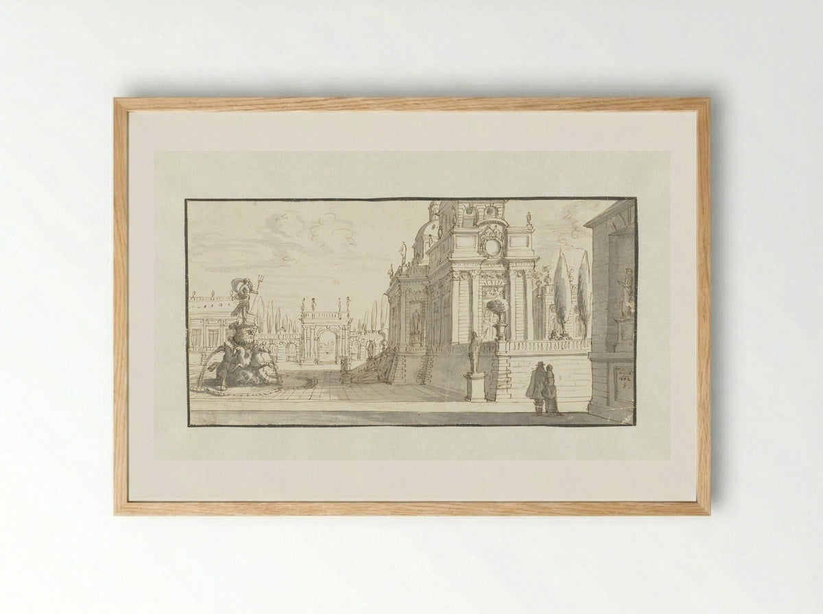 Plein voor een renaissancepaleis - Daniël de Blieck - Framed Print Wood