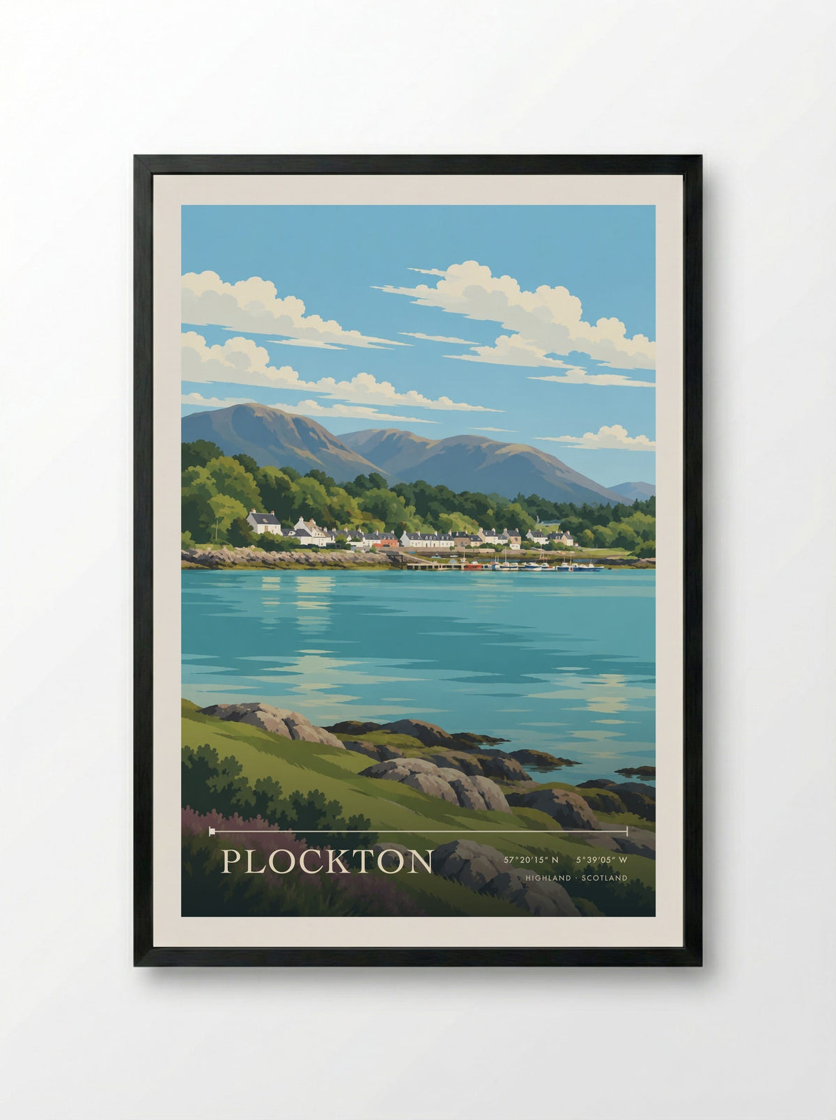 Plockton, Highland | Travel Poster - Framed Print Black