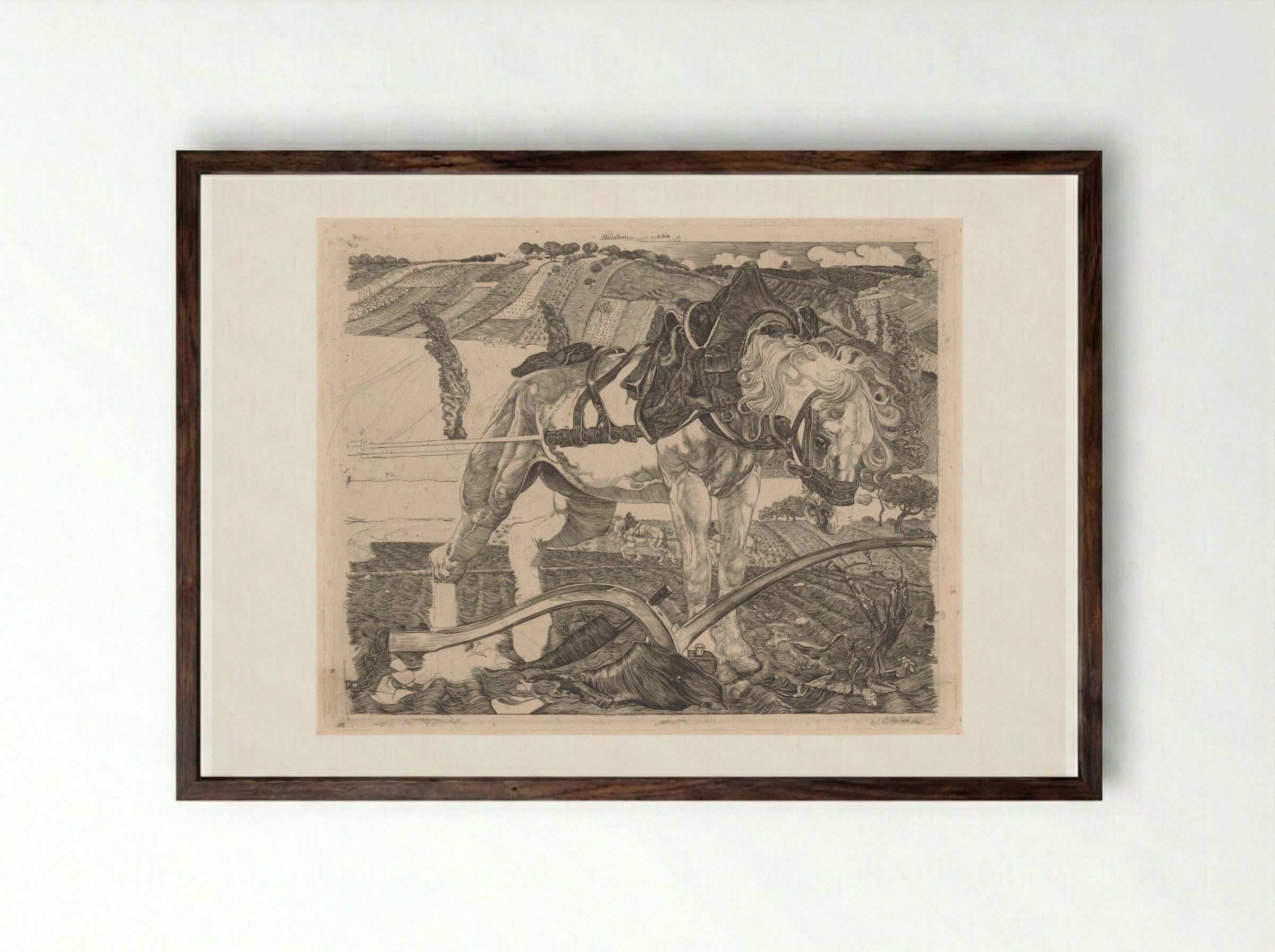 Ploegend paard op een heuvel - Pieter Dupont - Framed Print Dark Wood