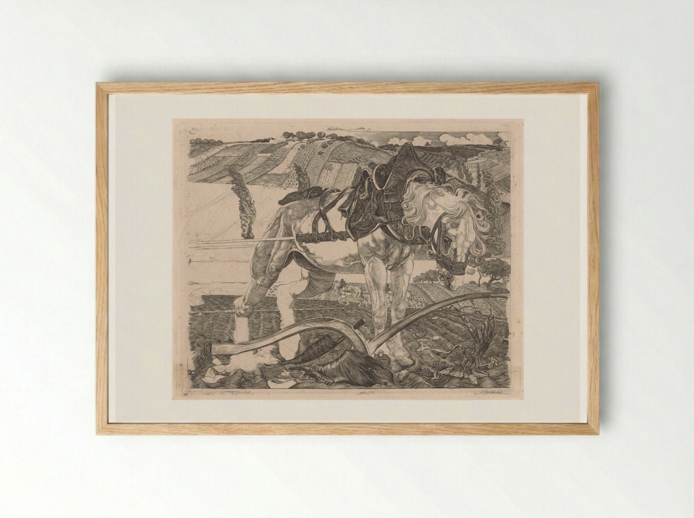 Ploegend paard op een heuvel - Pieter Dupont - Framed Print Wood