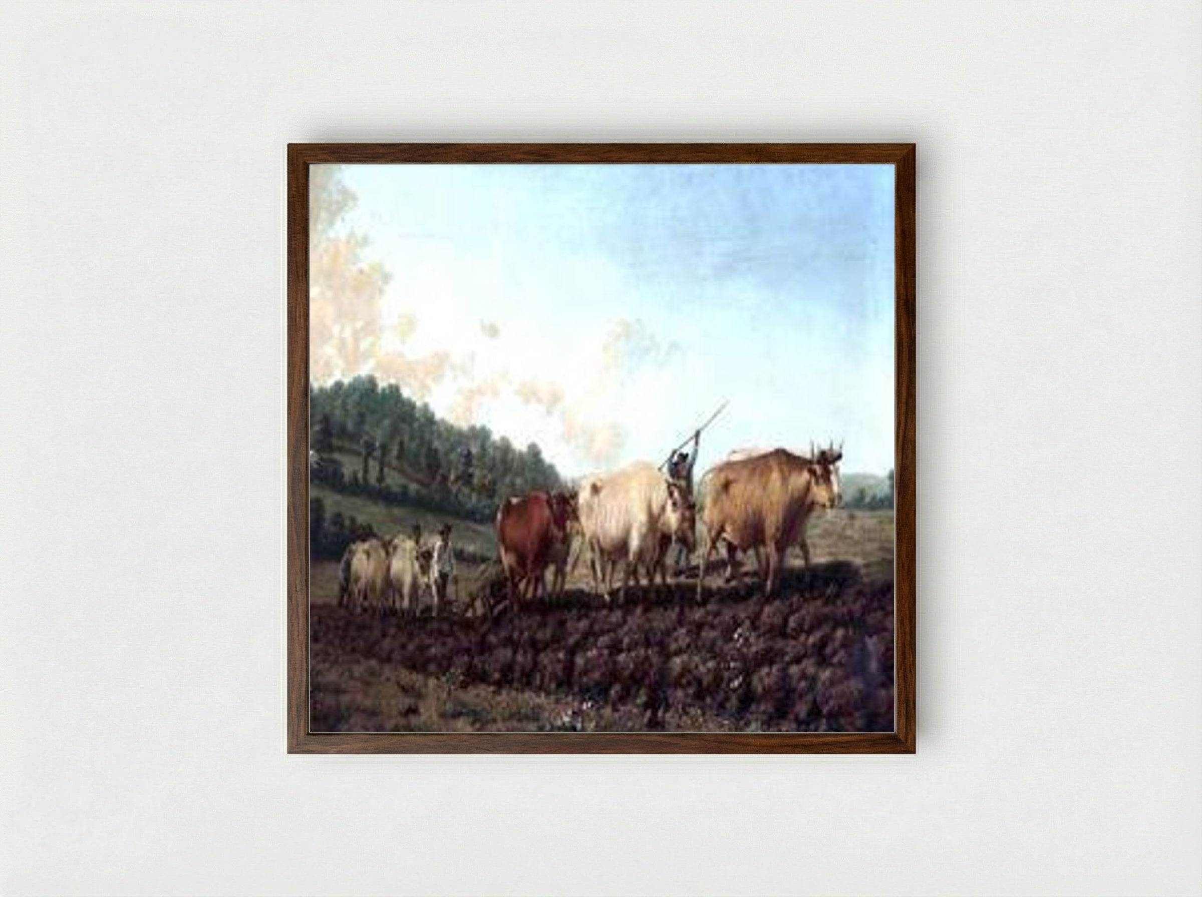 Ploughing in the Nivernais - Rosa Bonheur - Framed Print Dark Wood