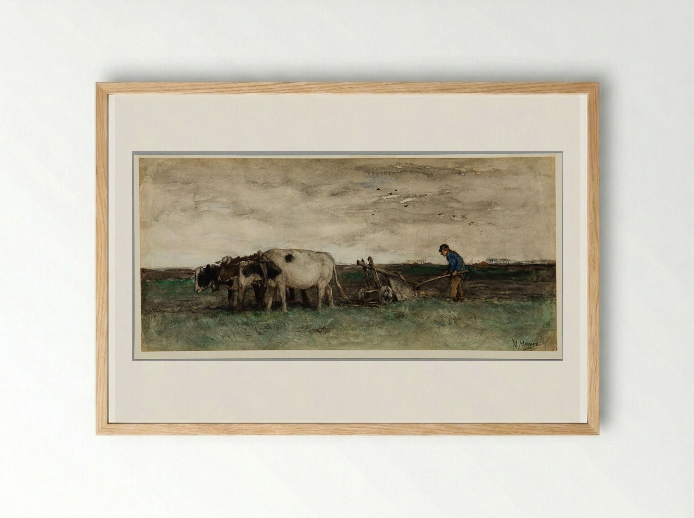 Ploughing - Anton Mauve - Framed Print Wood