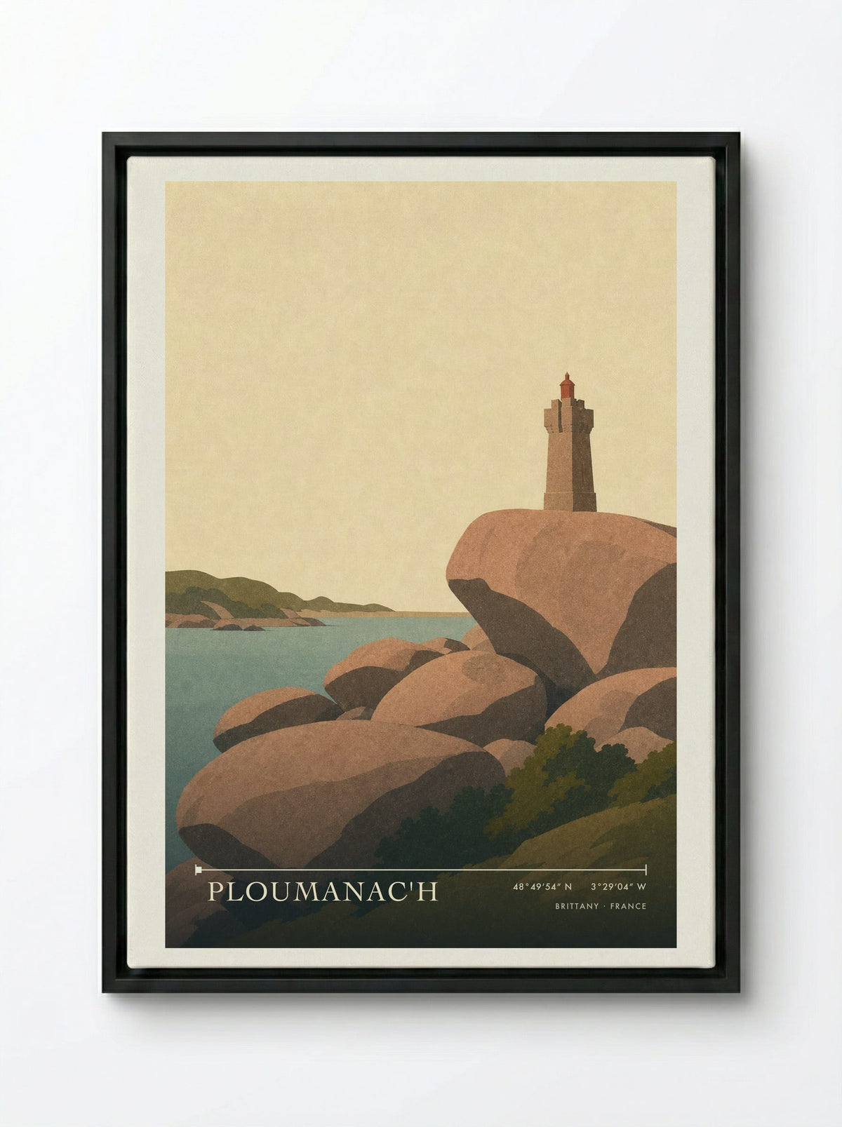 Ploumanac'h Travel Poster Artwork - Framed Canvas Black