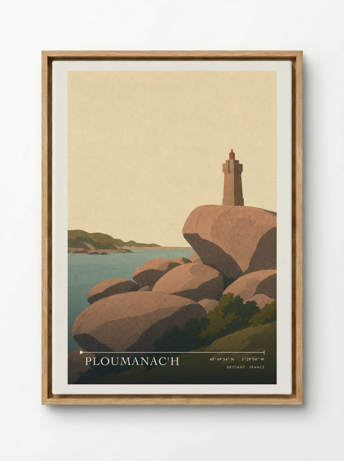 Ploumanac'h Travel Poster Artwork - Framed Canvas Wood
