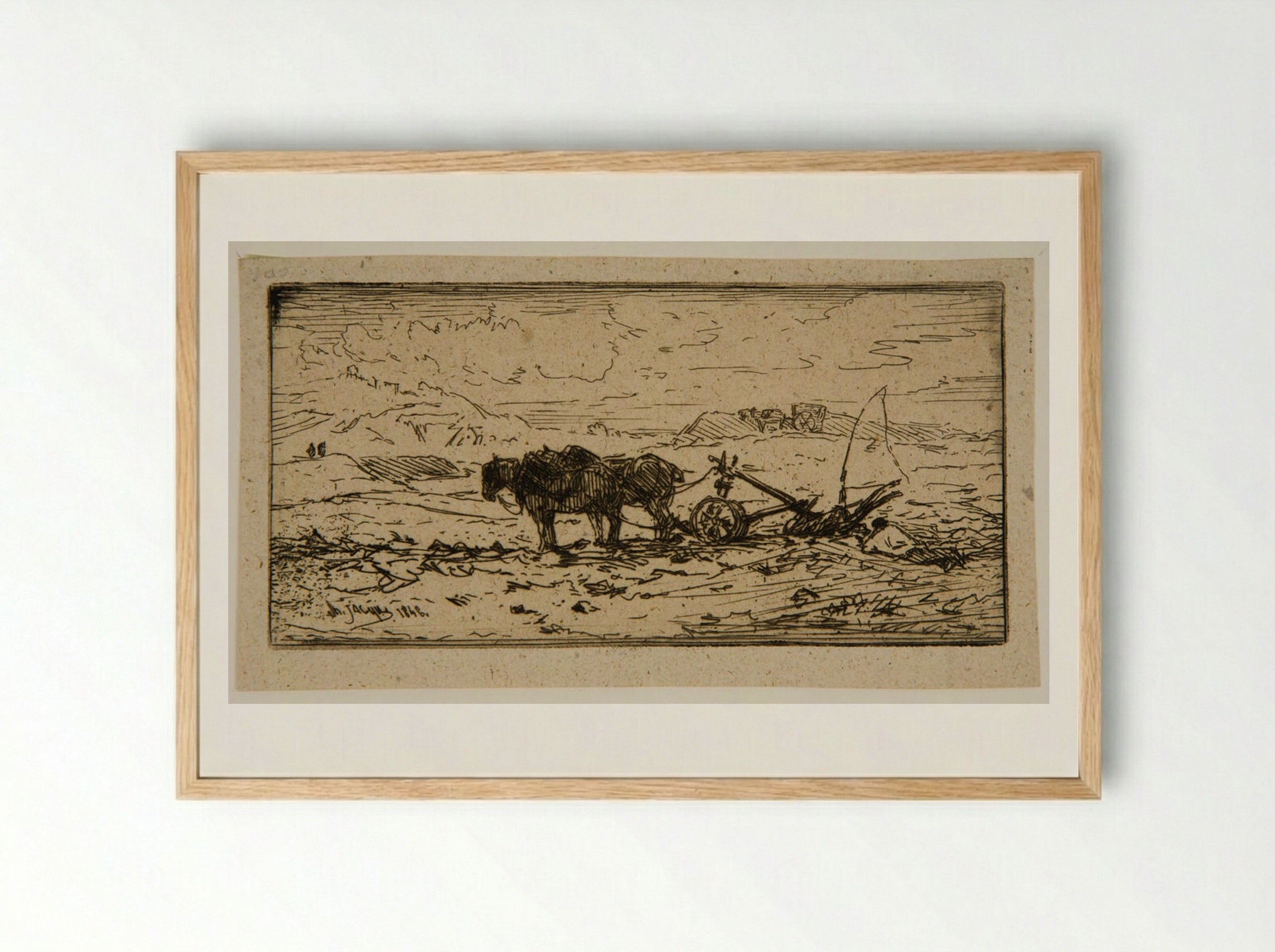 Plow Drawn by Two Horses - Charles-Émile Jacque - Framed Print Wood