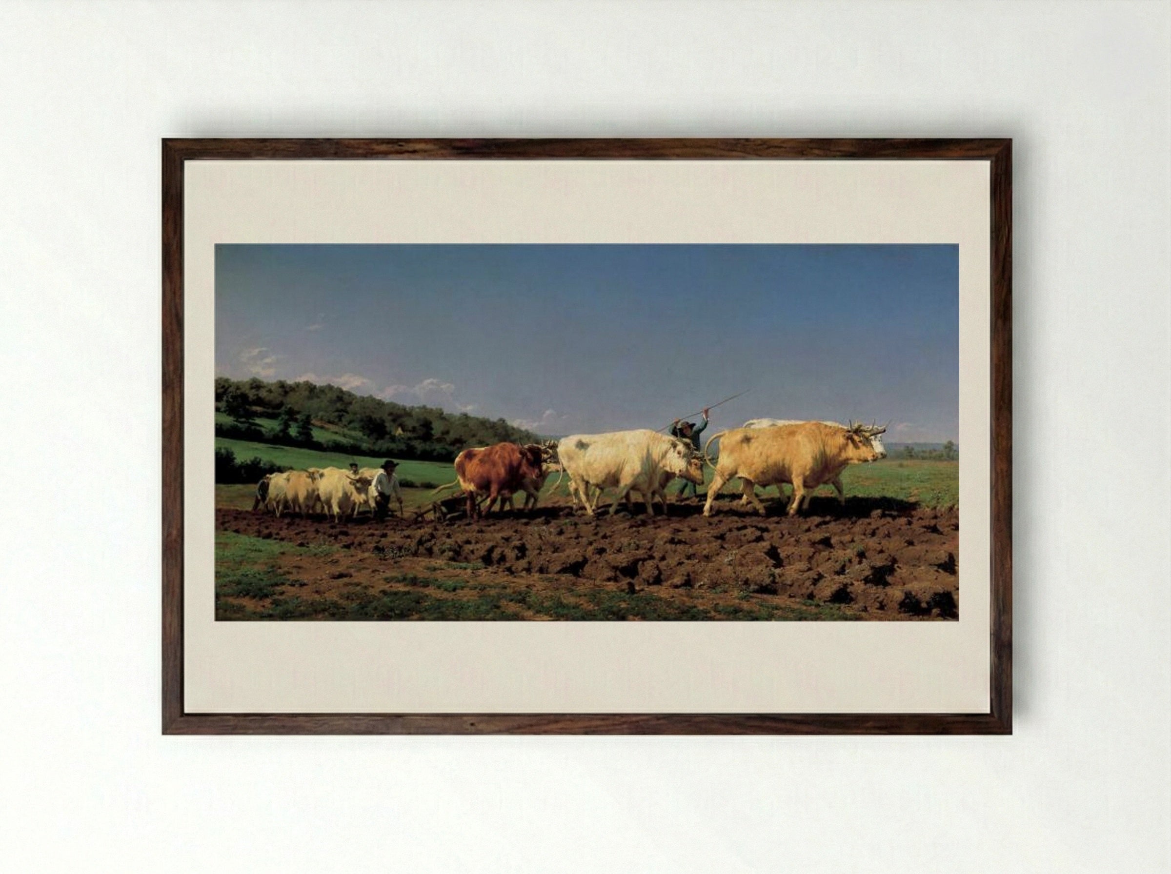 Plowing in the Nivernais - Rosa Bonheur - Framed Print Dark Wood