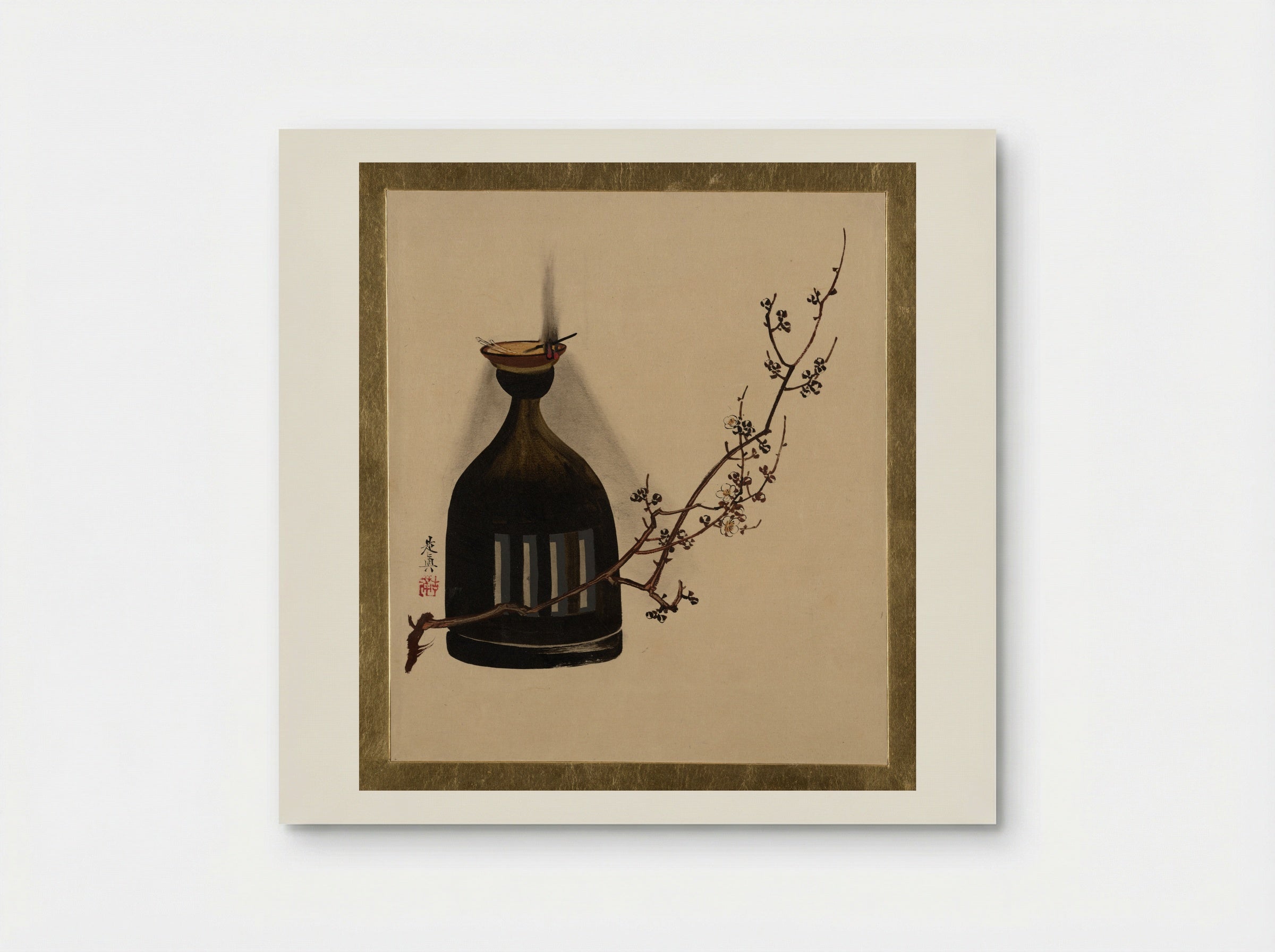 Plum Branch with Oil Lamp - Shibata Zeshin - Poster