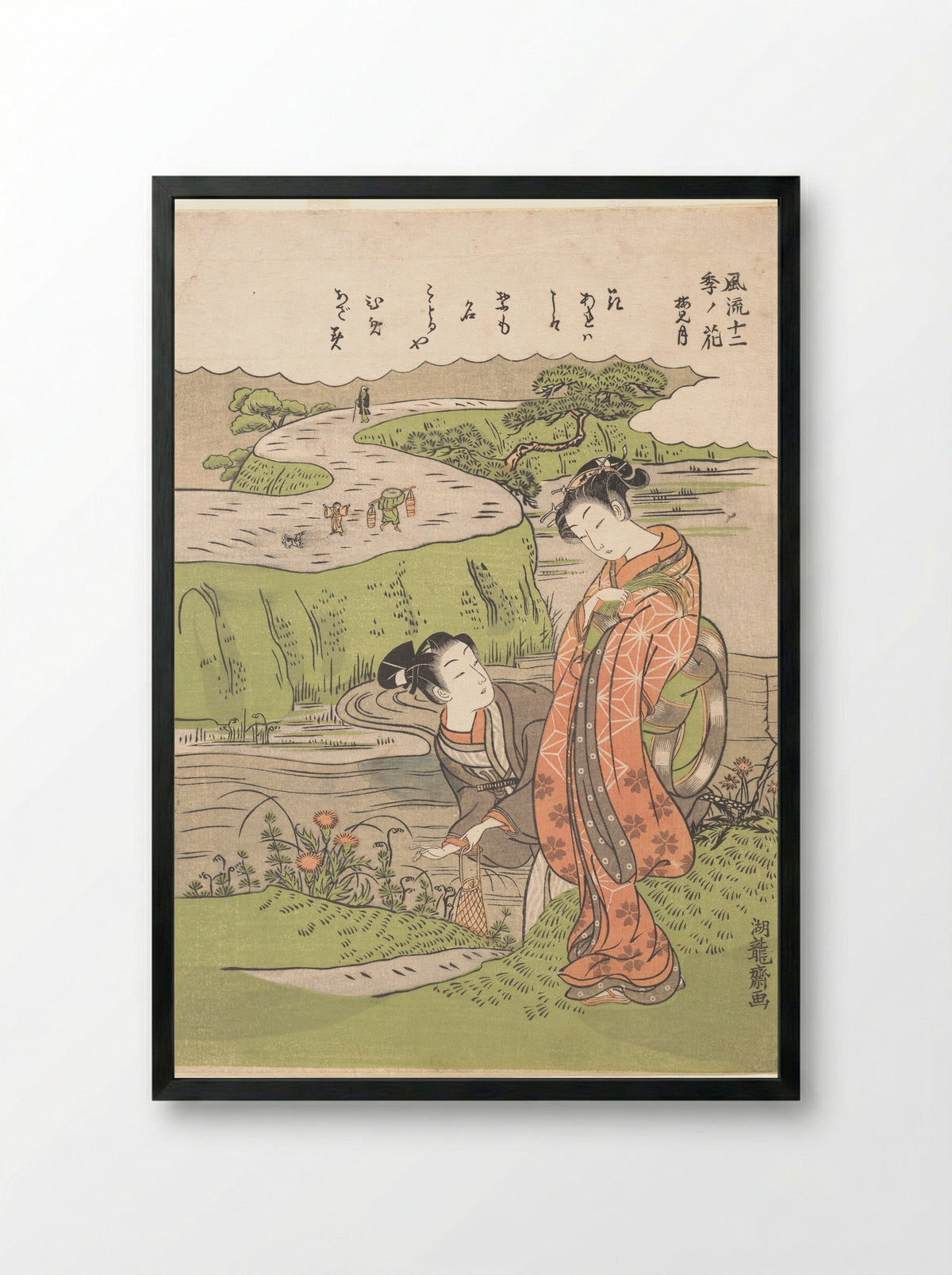 Plum-Seeing Month: Second Month - Isoda Koryūsai - Framed Print Black
