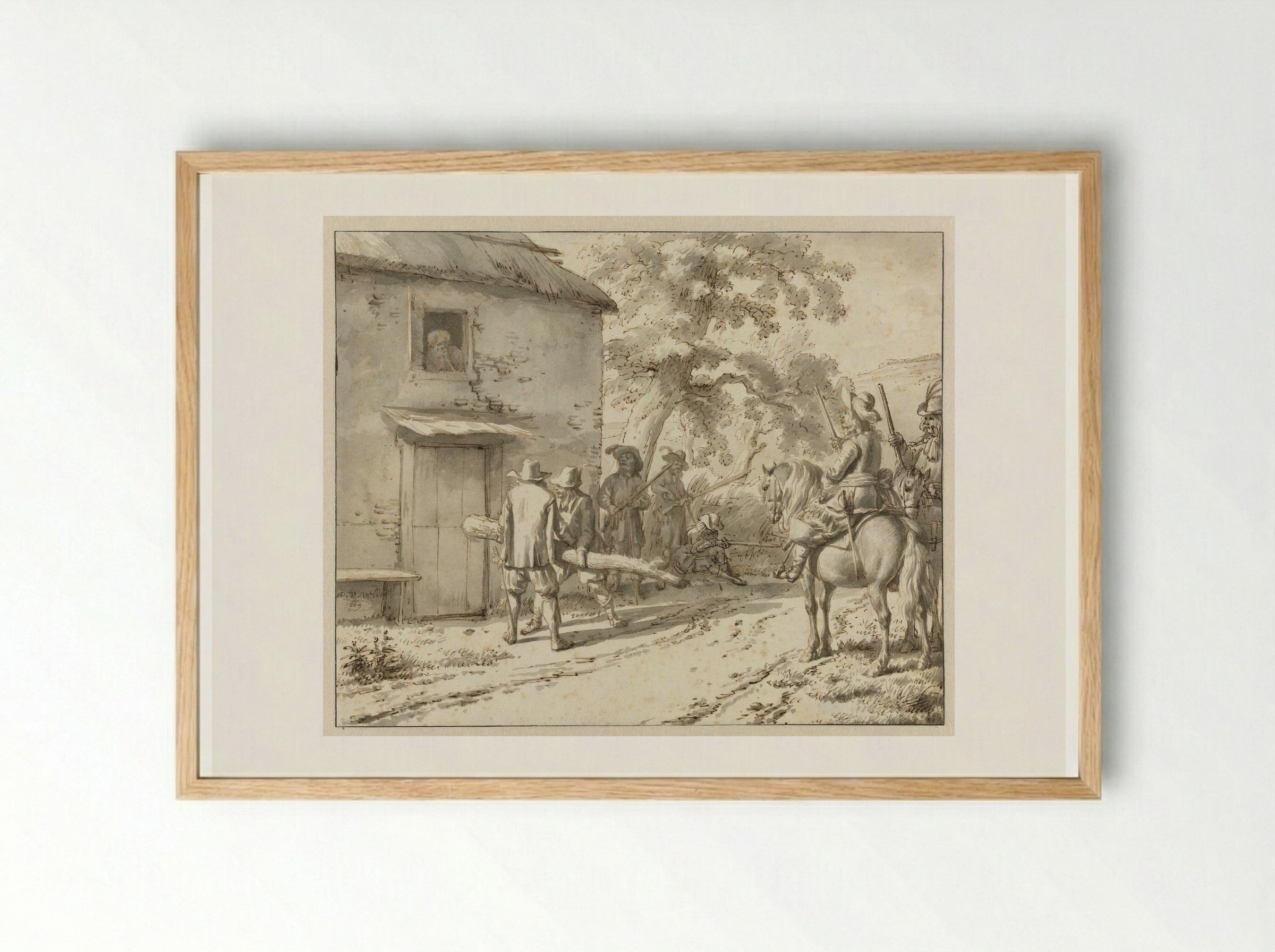 Plundering Soldiers at a Farmhouse - Adriaen van de Velde - Framed Print Wood