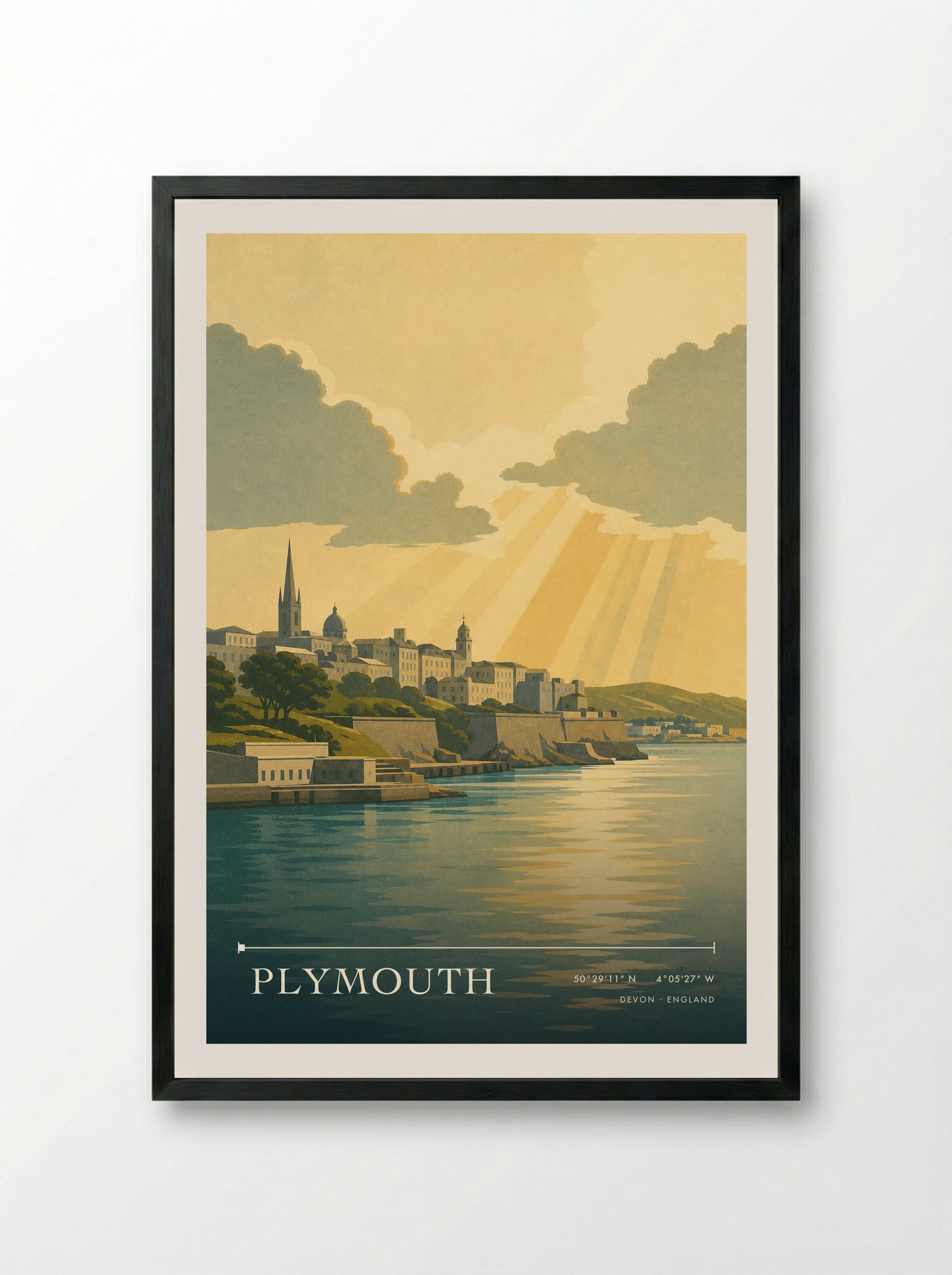 Plymouth Devon England Travel Poster - Framed Print Black