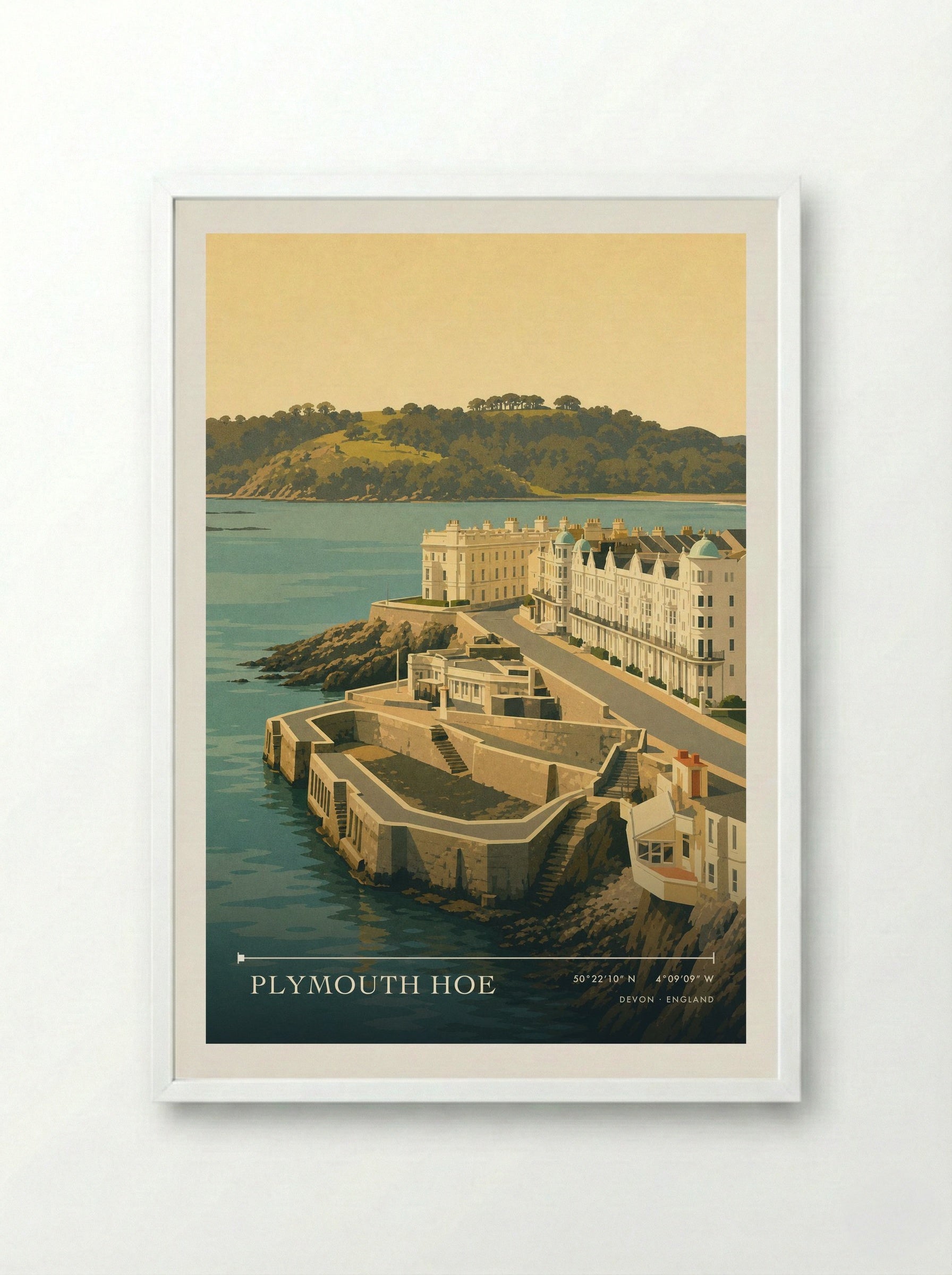 Plymouth Hoe Devon England Travel Poster - Framed Print White