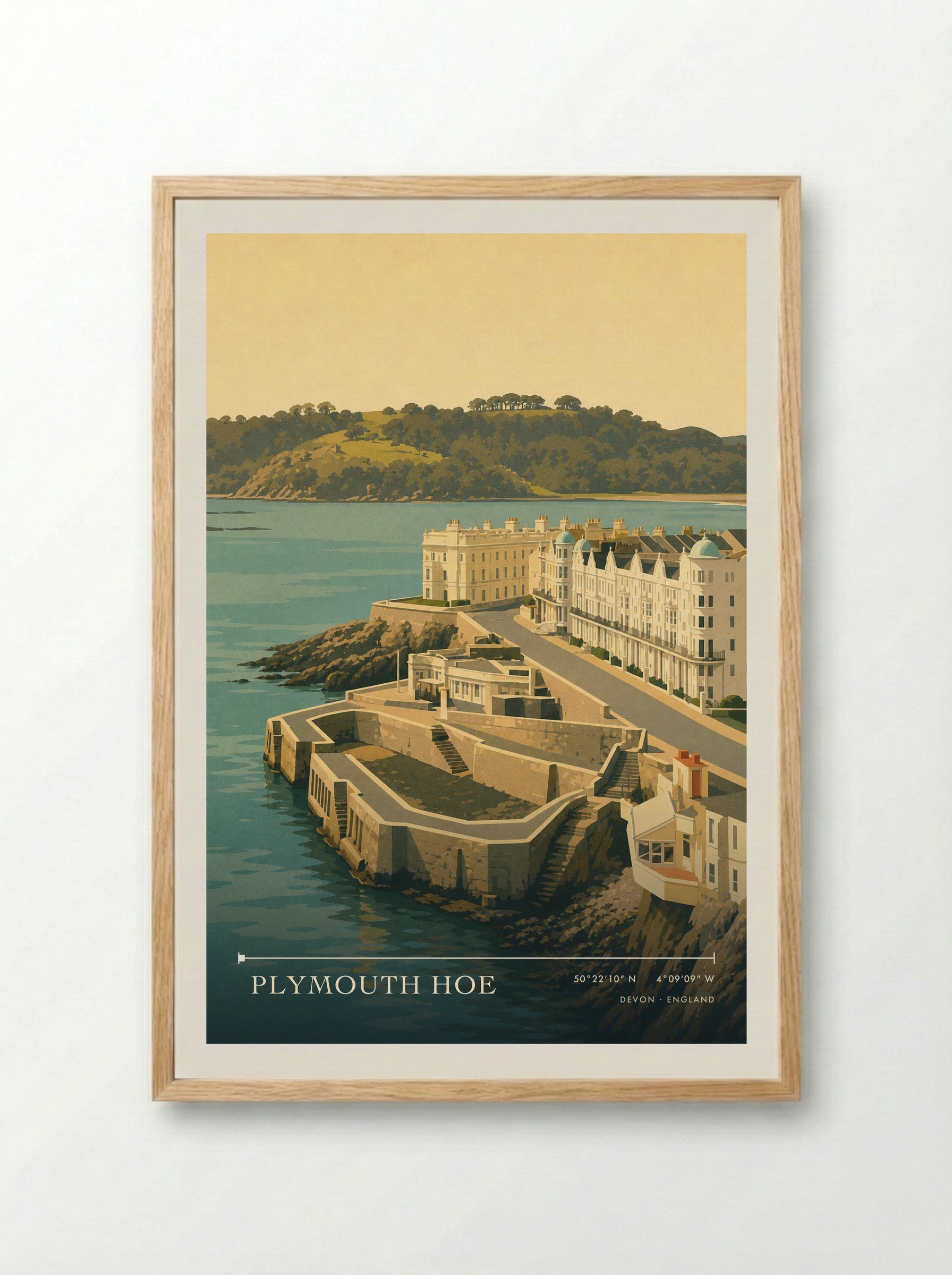 Plymouth Hoe Devon England Travel Poster - Framed Print Wood
