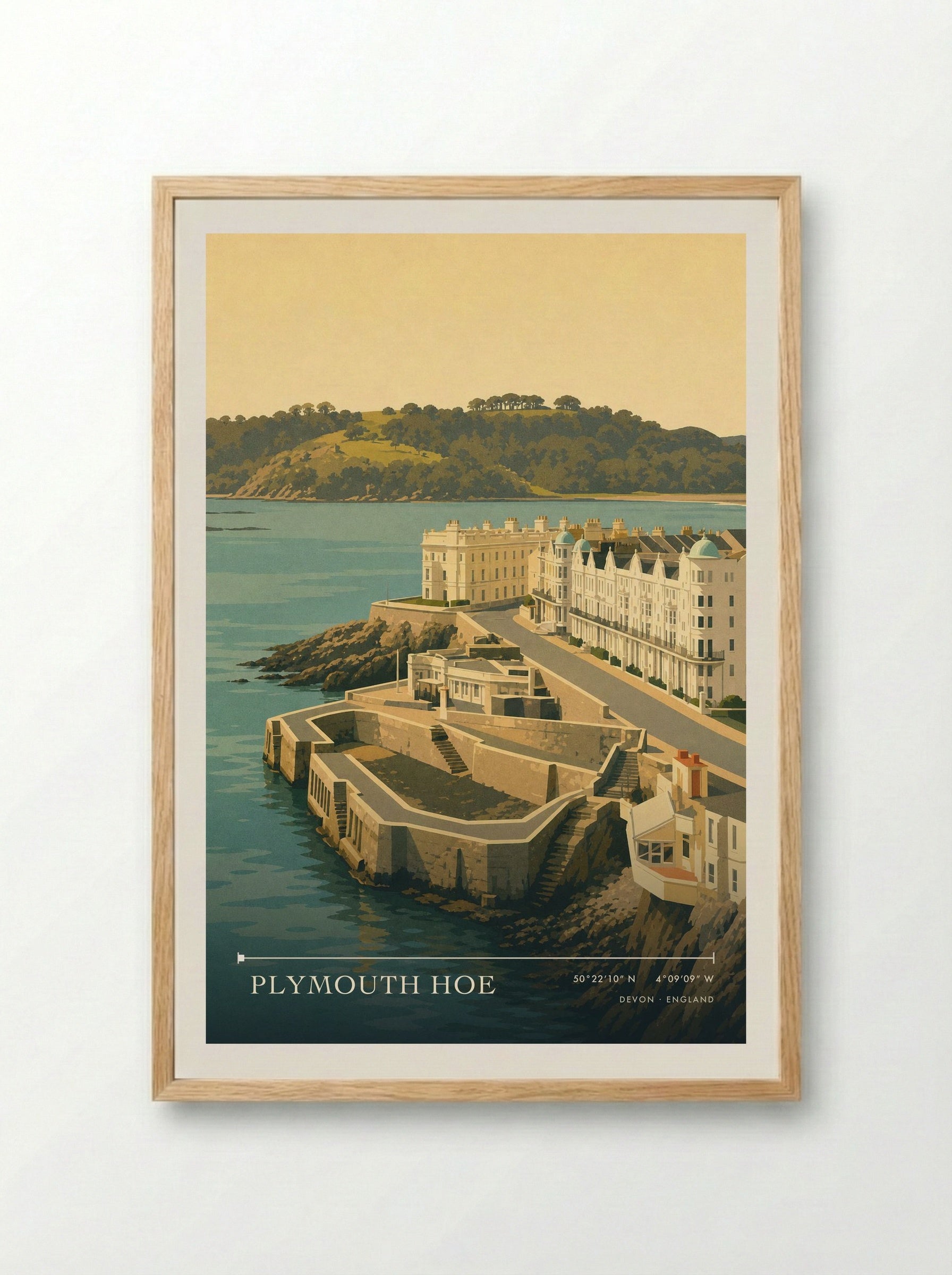 Plymouth Hoe Devon England Travel Poster - Framed Print Wood