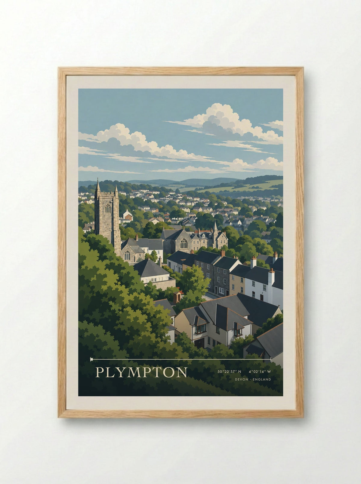 Plympton, Devon | Travel Poster - Framed Print Wood