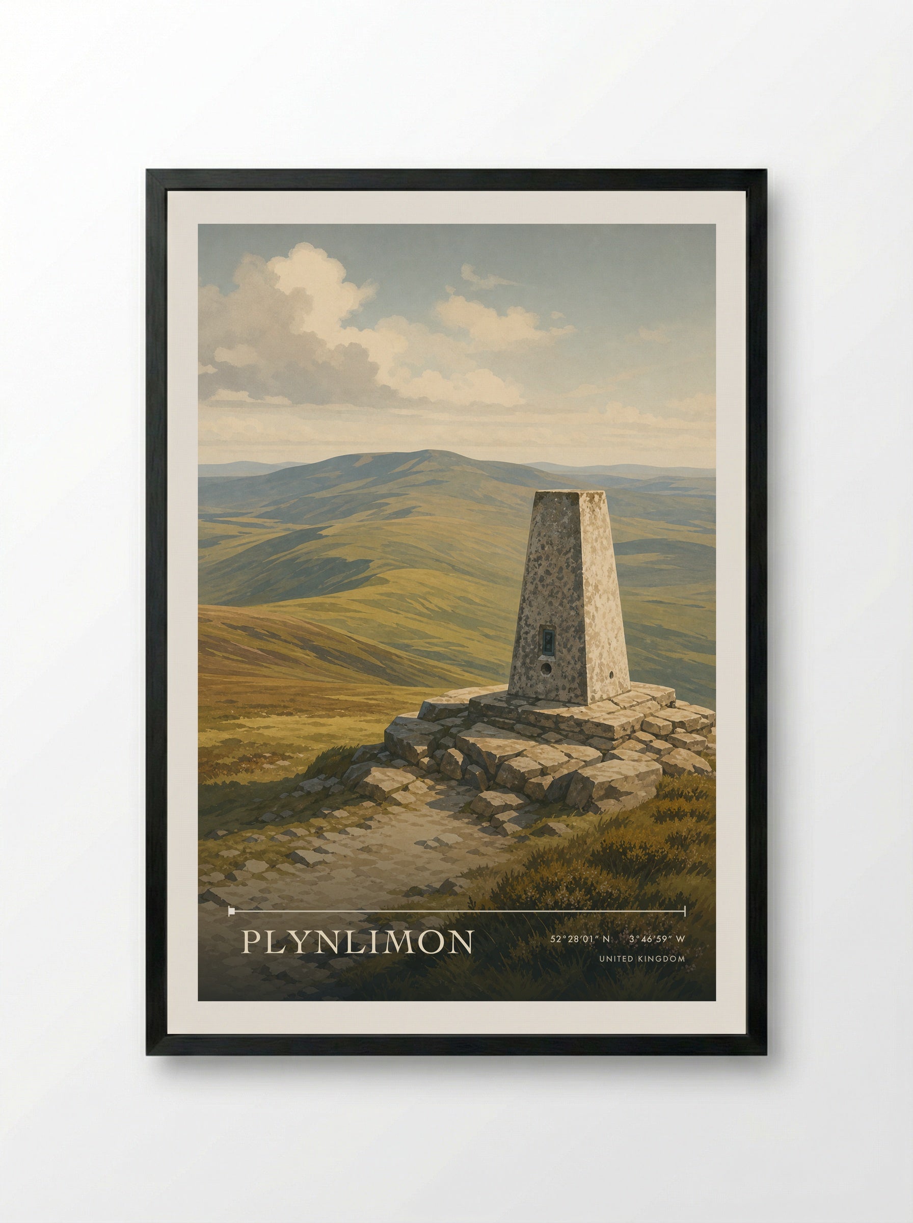 Plynlimon United Kingdom Travel Poster - Framed Print Black