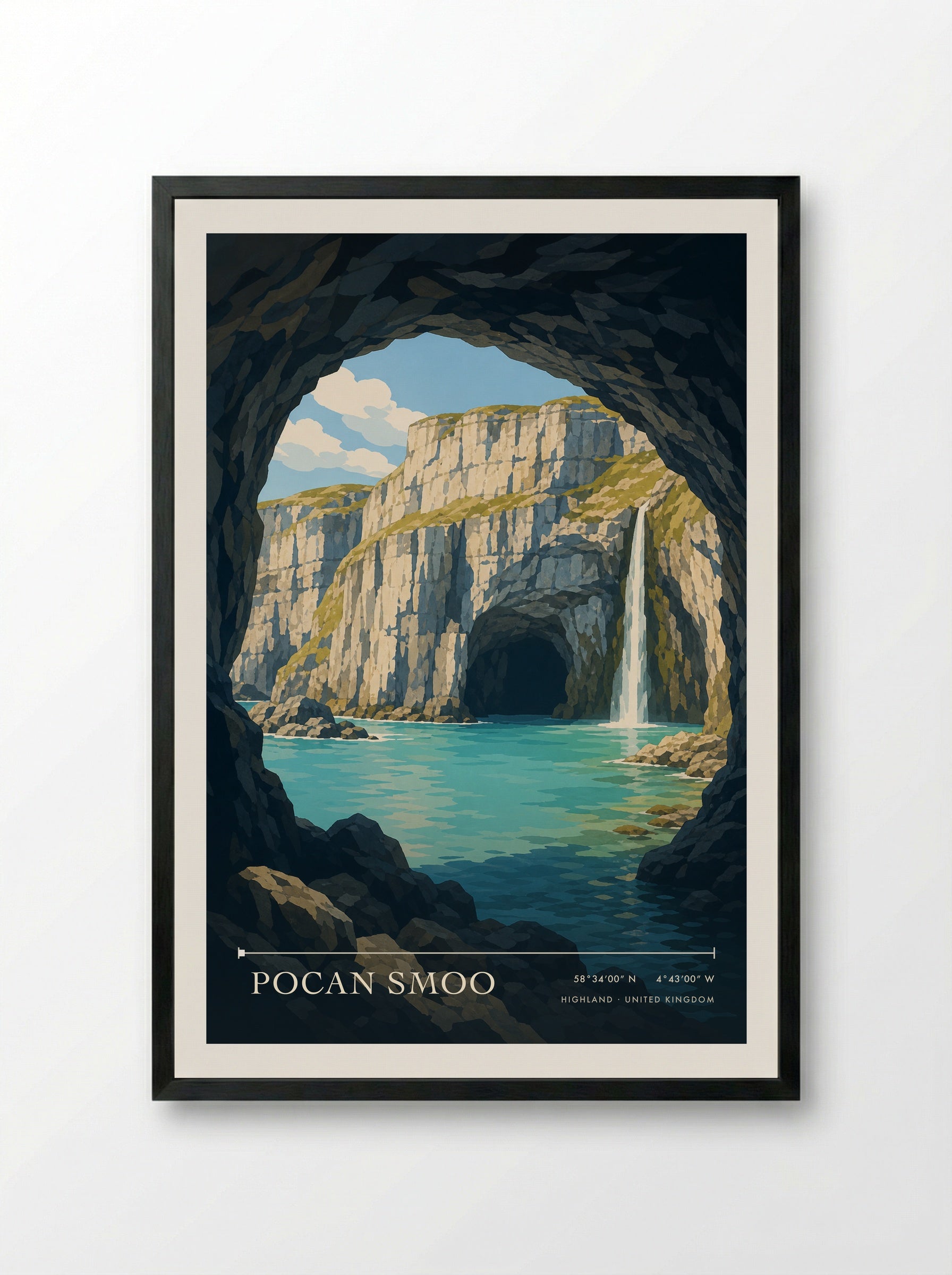 Pocan Smoo Highland United Kingdom Travel Poster - Framed Print Black
