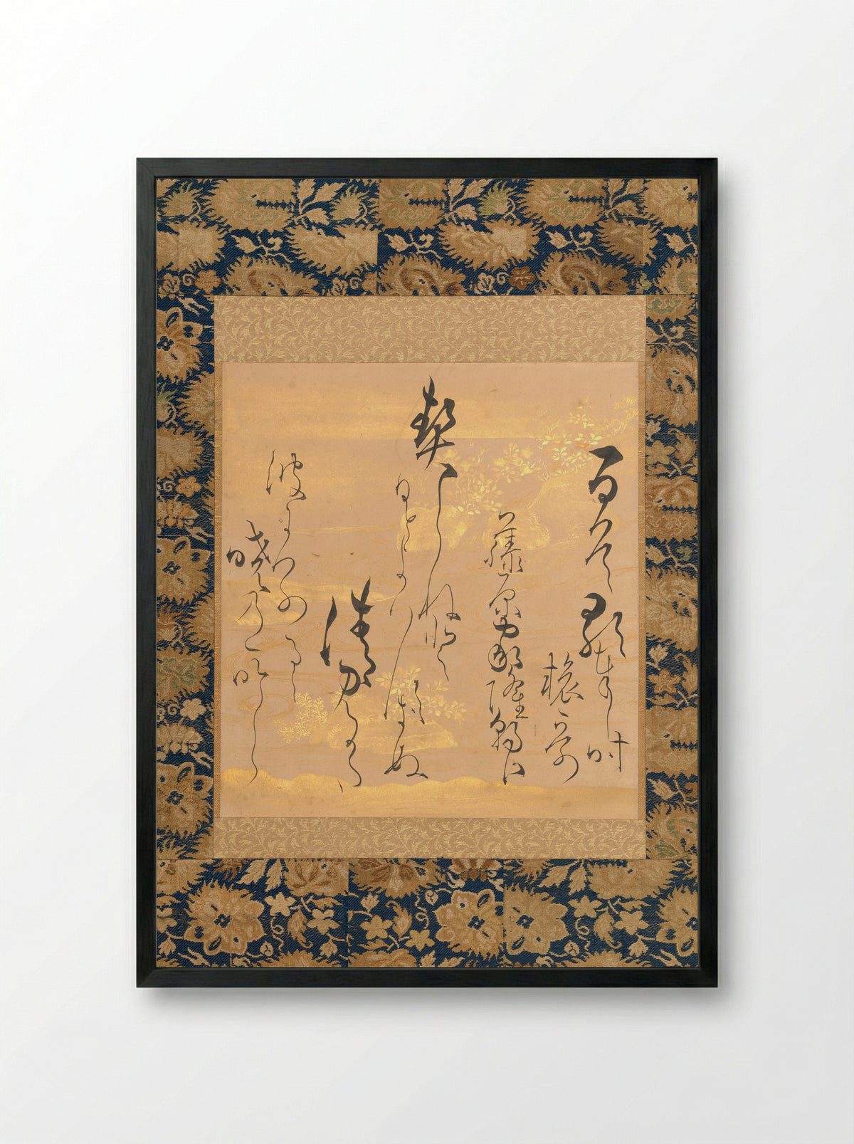 Poem by Fujiwara no Ietaka on Decorated Paper with Bush Clover - Ogata Sōken - Framed Print Black