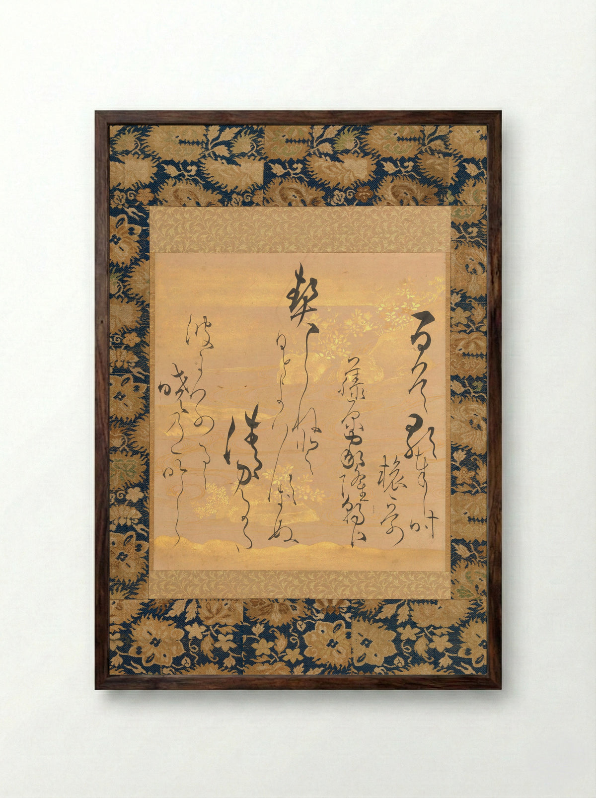 Poem by Fujiwara no Ietaka on Decorated Paper with Bush Clover - Ogata Sōken - Framed Print Dark Wood