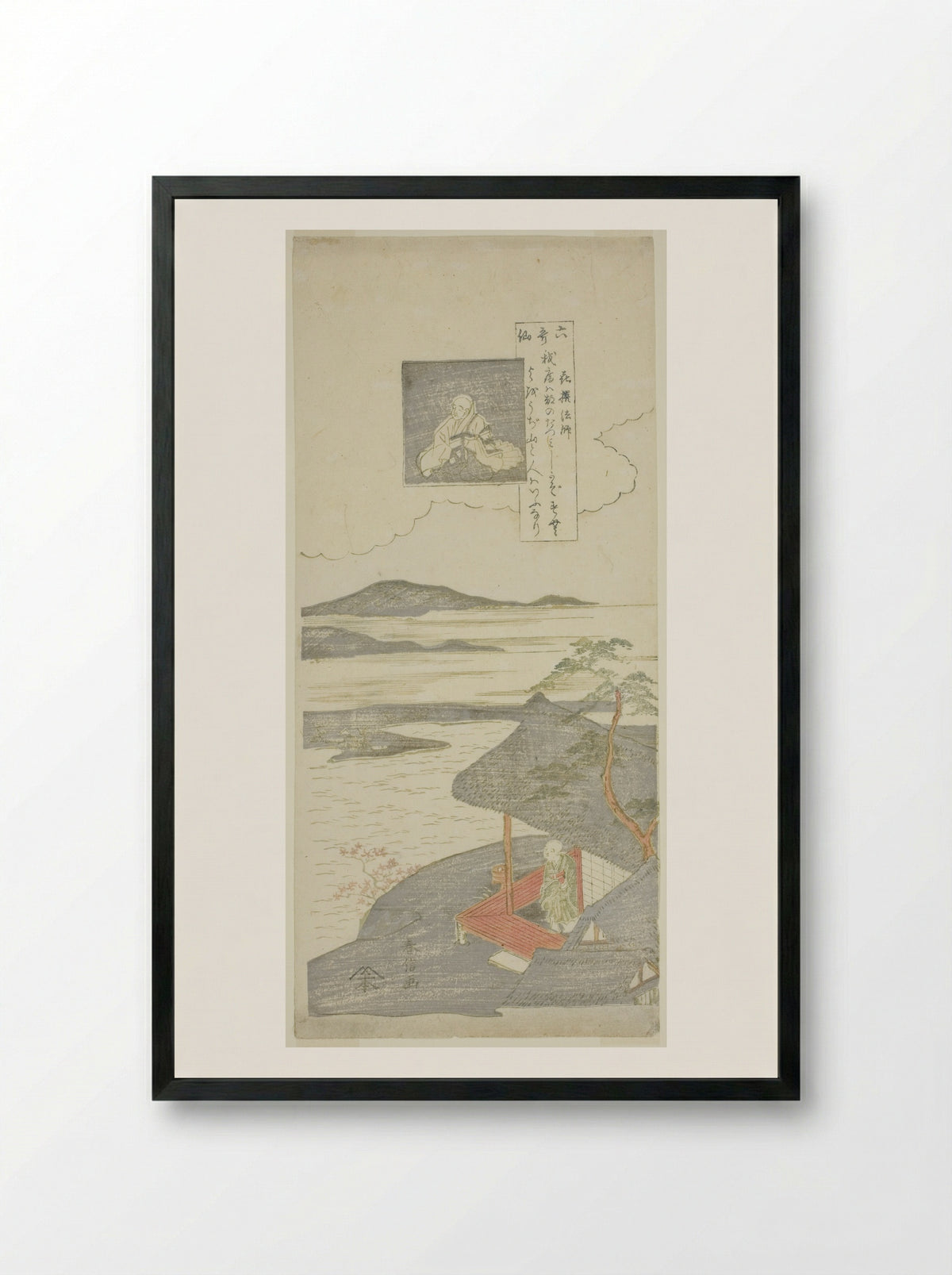 Poem by Kisen Hoshi, from the series Six Famous Poets (Rokkasen) - Suzuki Harunobu - Framed Print Black