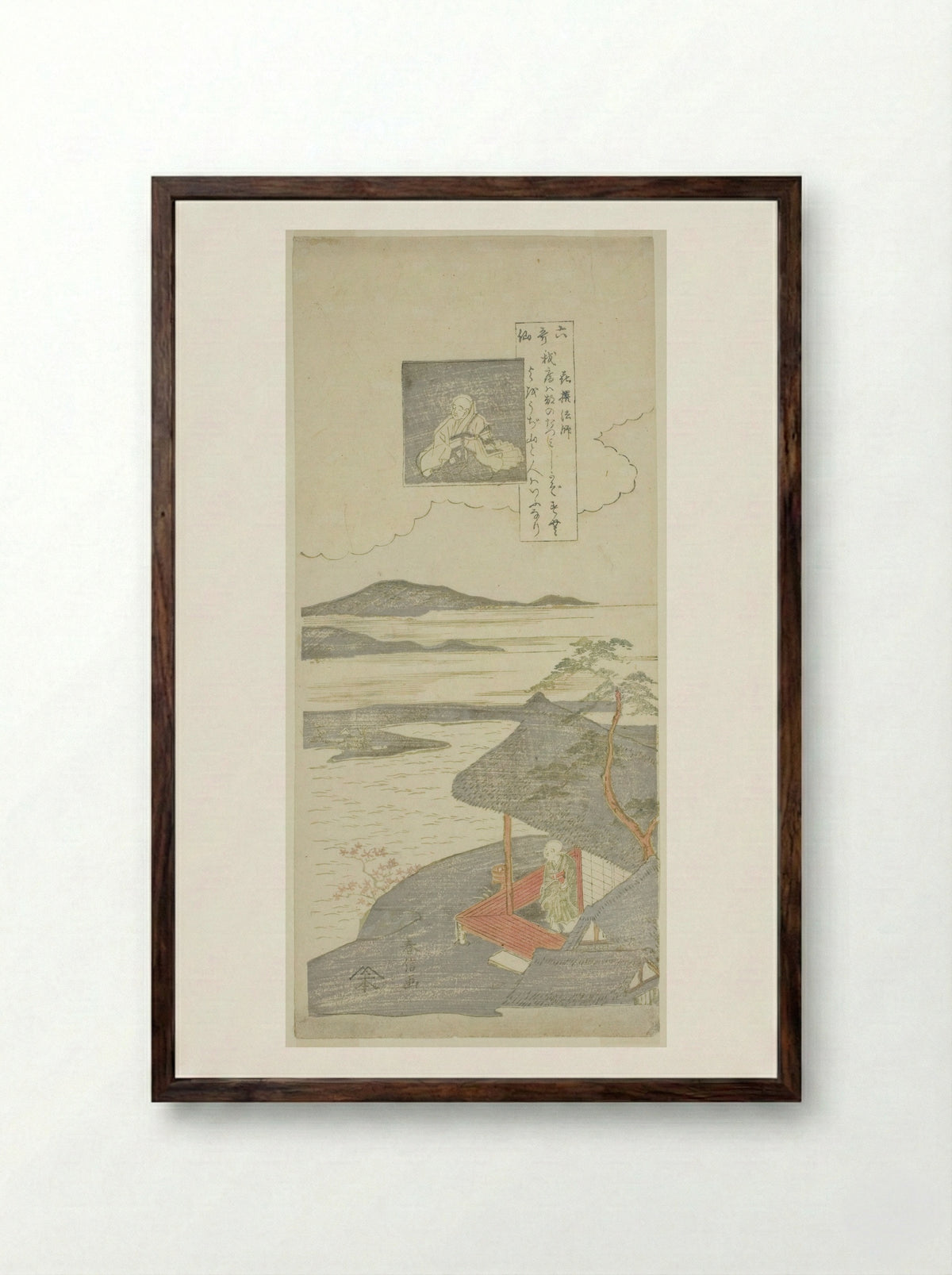 Poem by Kisen Hoshi, from the series Six Famous Poets (Rokkasen) - Suzuki Harunobu - Framed Print Dark Wood