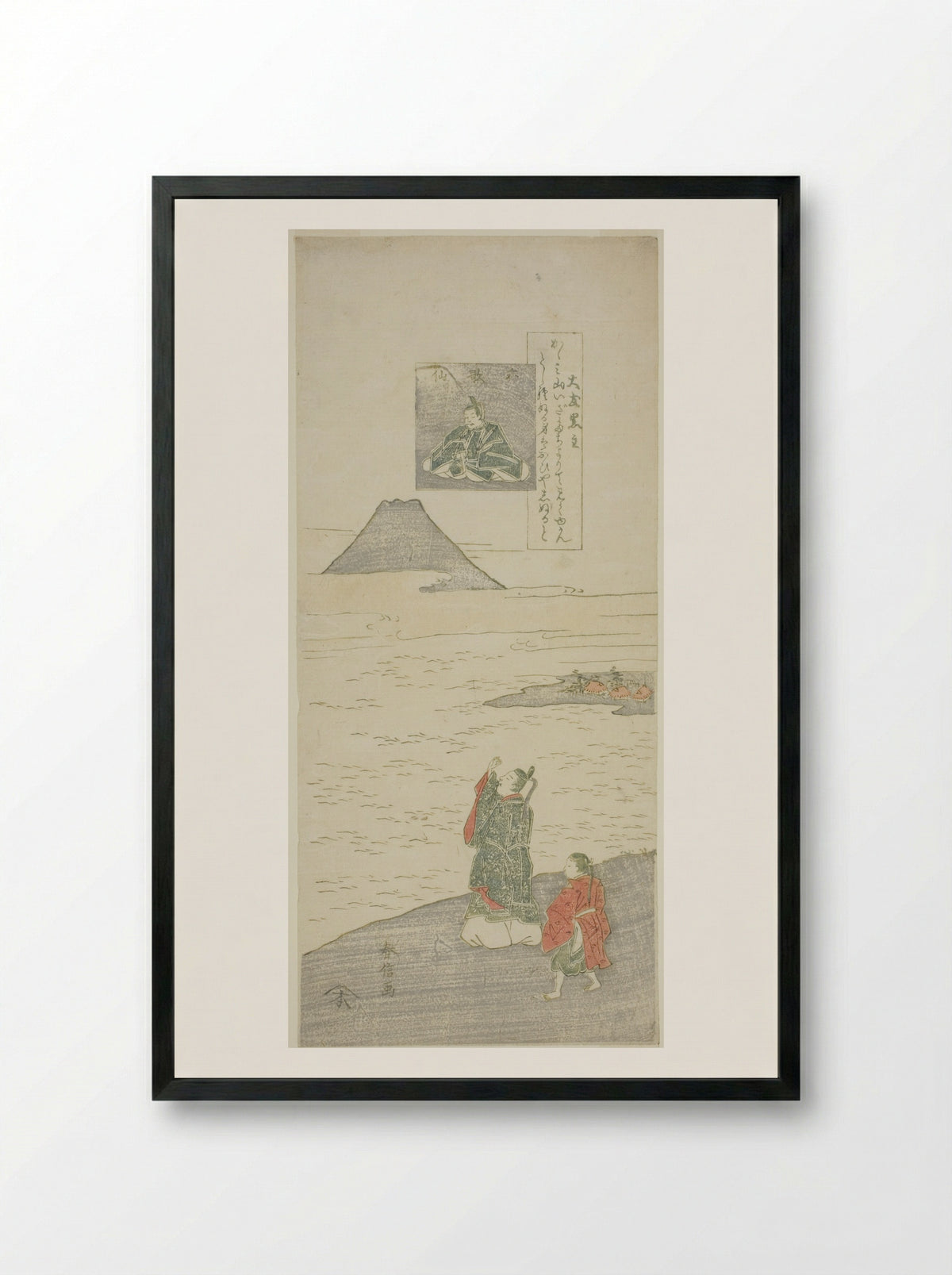Poem by Otomo no Kuronushi - Suzuki Harunobu - Framed Print Black