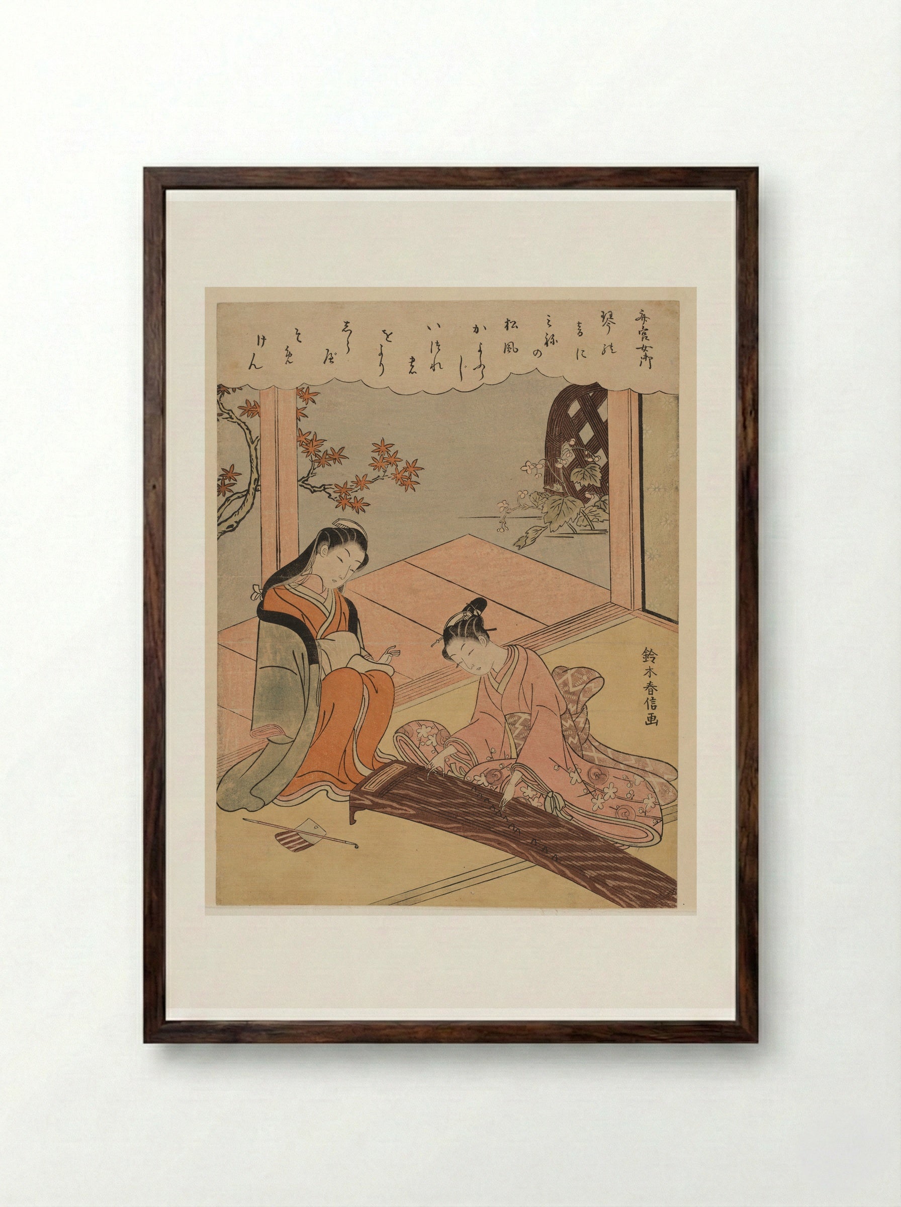 Poem by Saigū Nyōgo - Suzuki Harunobu - Framed Print Dark Wood