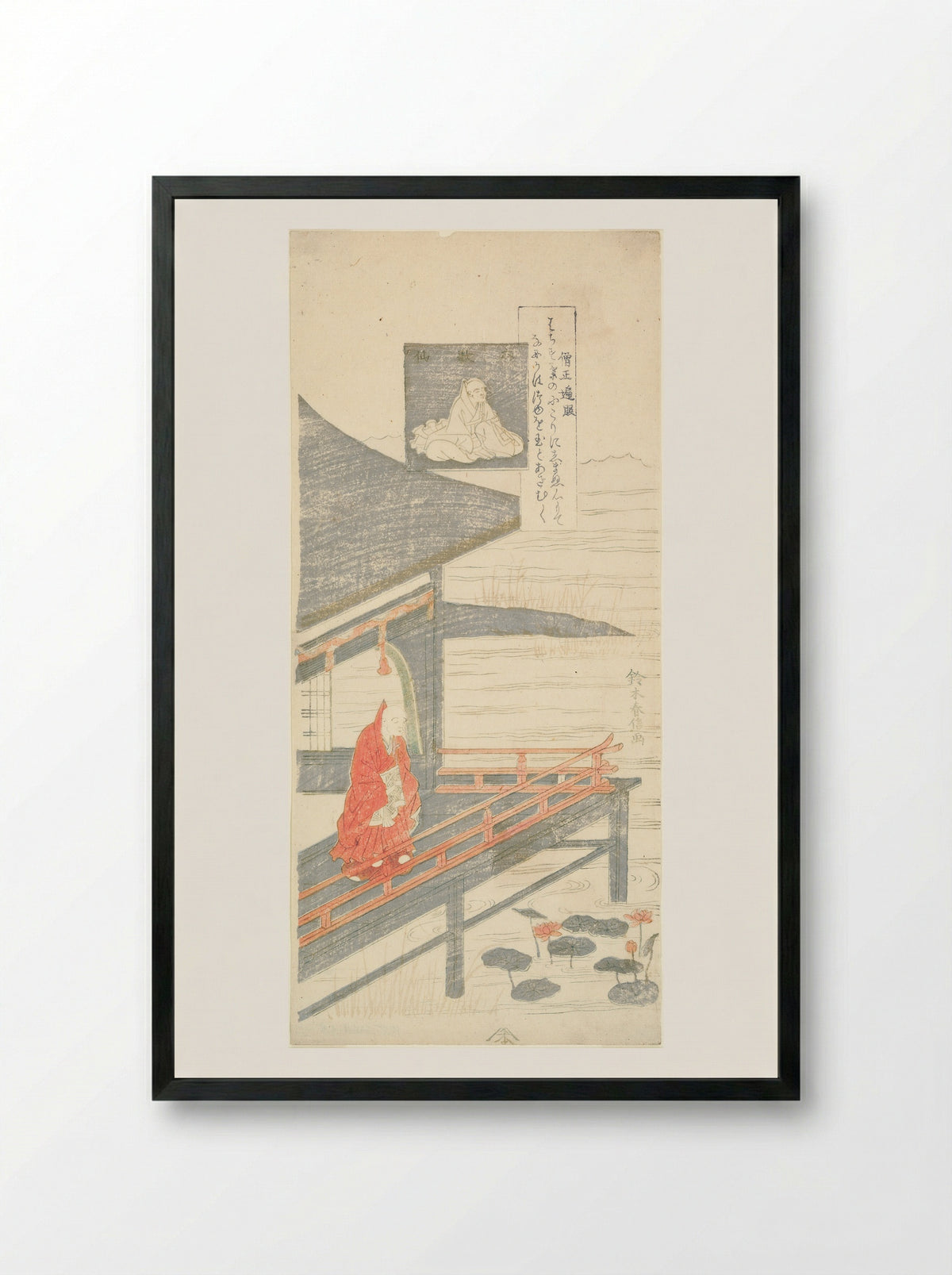 Poem by Sojo Henjo, from the series Six Famous Poets (Rokkasen) - Suzuki Harunobu - Framed Print Black