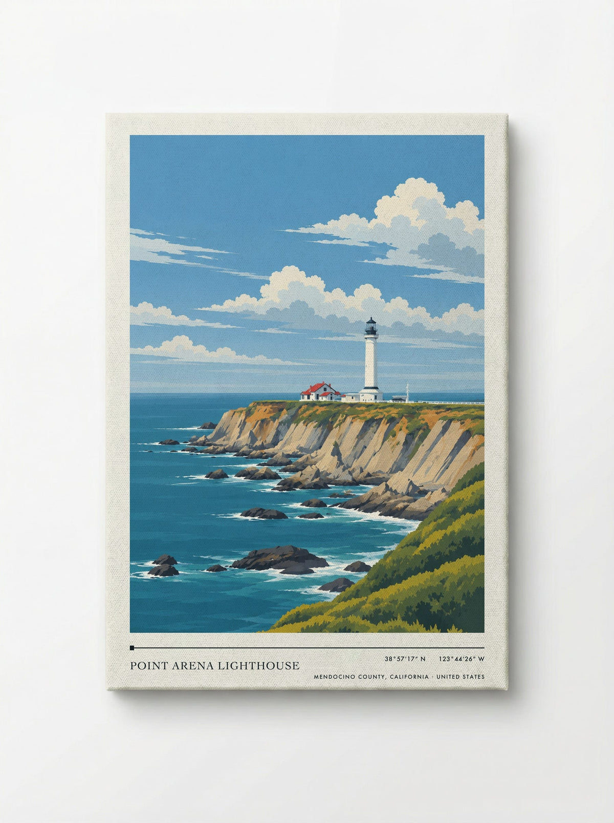 Point Arena Lighthouse, Mendocino County, California | Travel Poster - Canvas