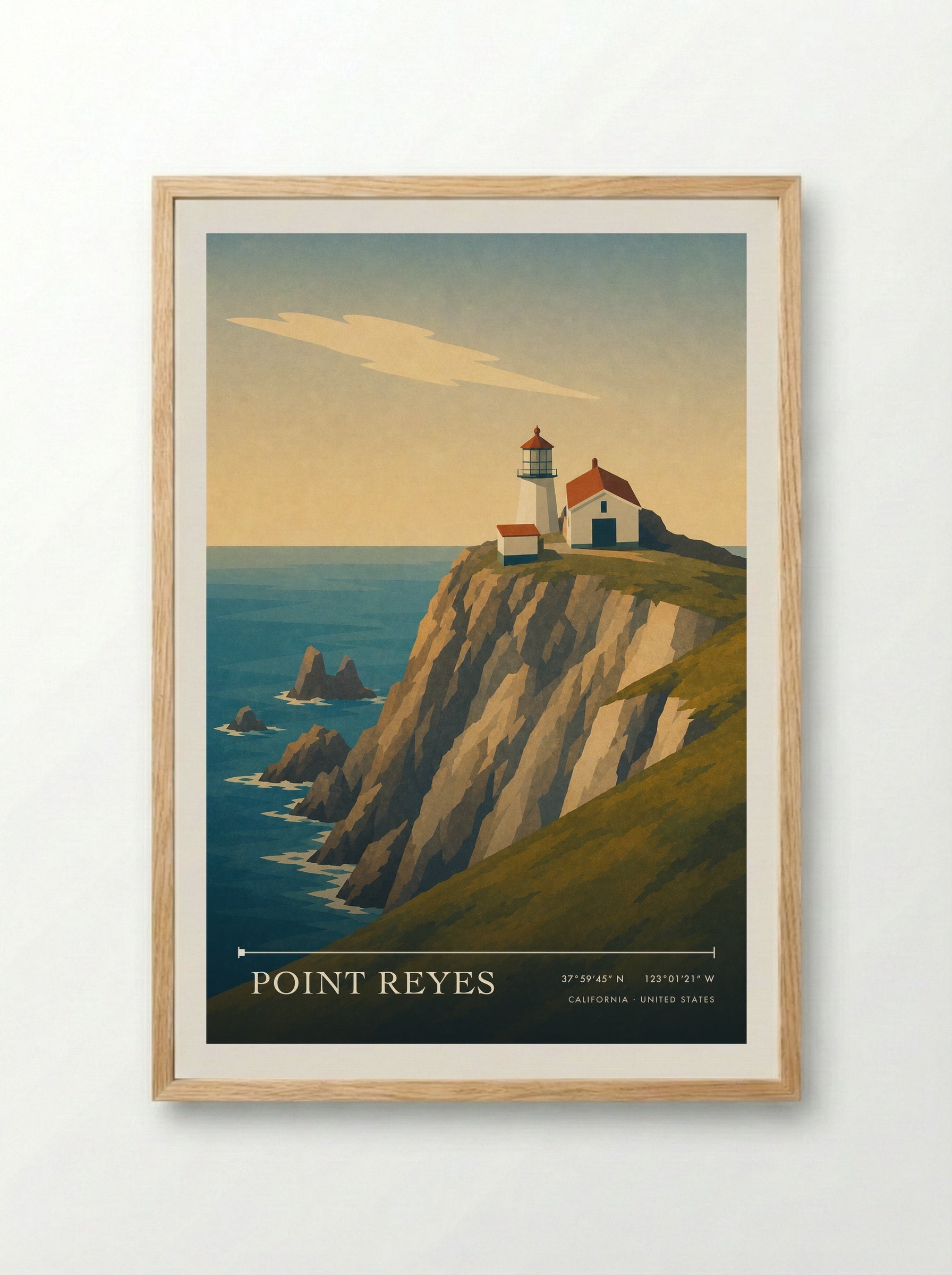 Point Reyes Travel Poster Artwork - Framed Print Wood