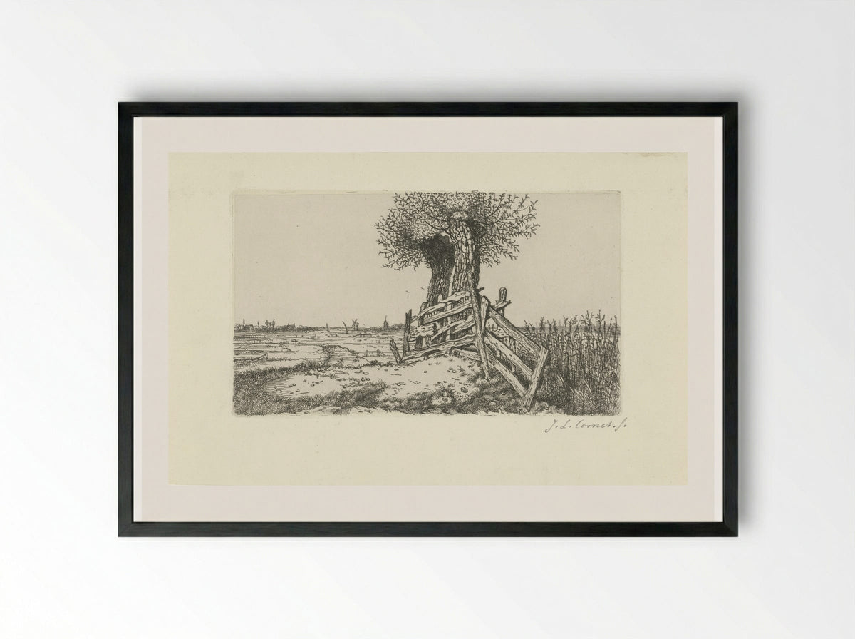 Polder Landscape with Gate - Jacobus Ludovicus Cornet - Framed Print Black