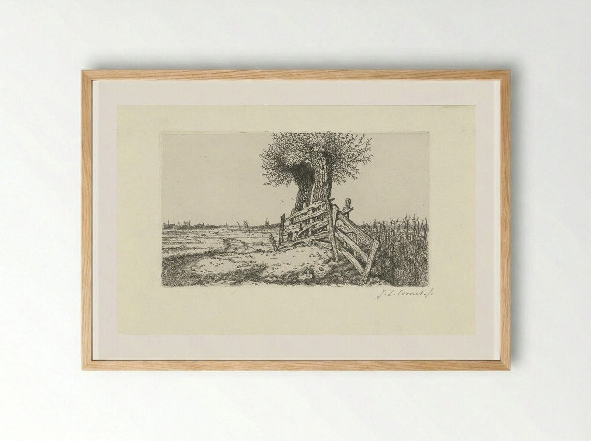 Polder Landscape with Gate - Jacobus Ludovicus Cornet - Framed Print Wood
