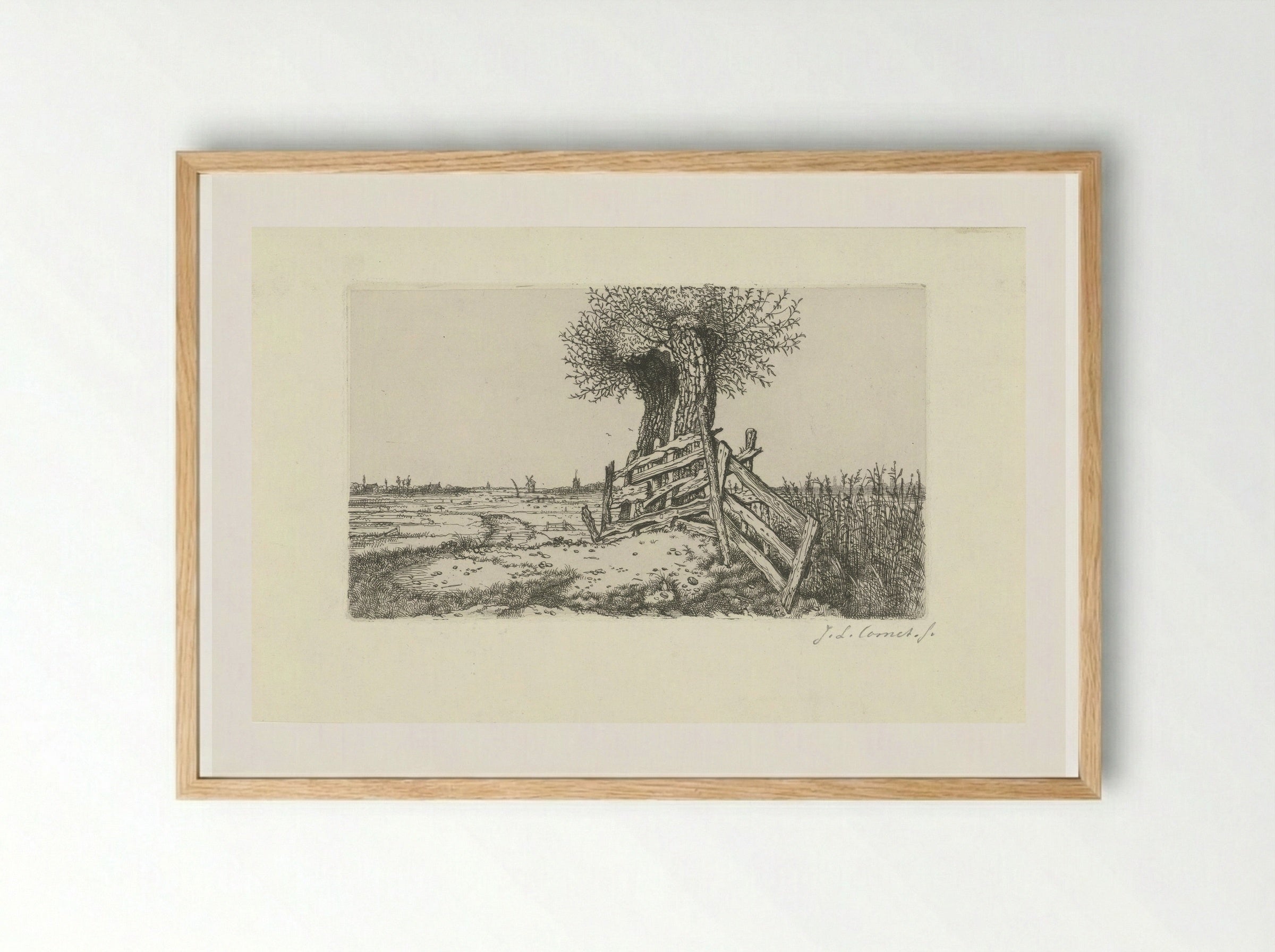Polder Landscape with Gate - Jacobus Ludovicus Cornet - Framed Print Wood