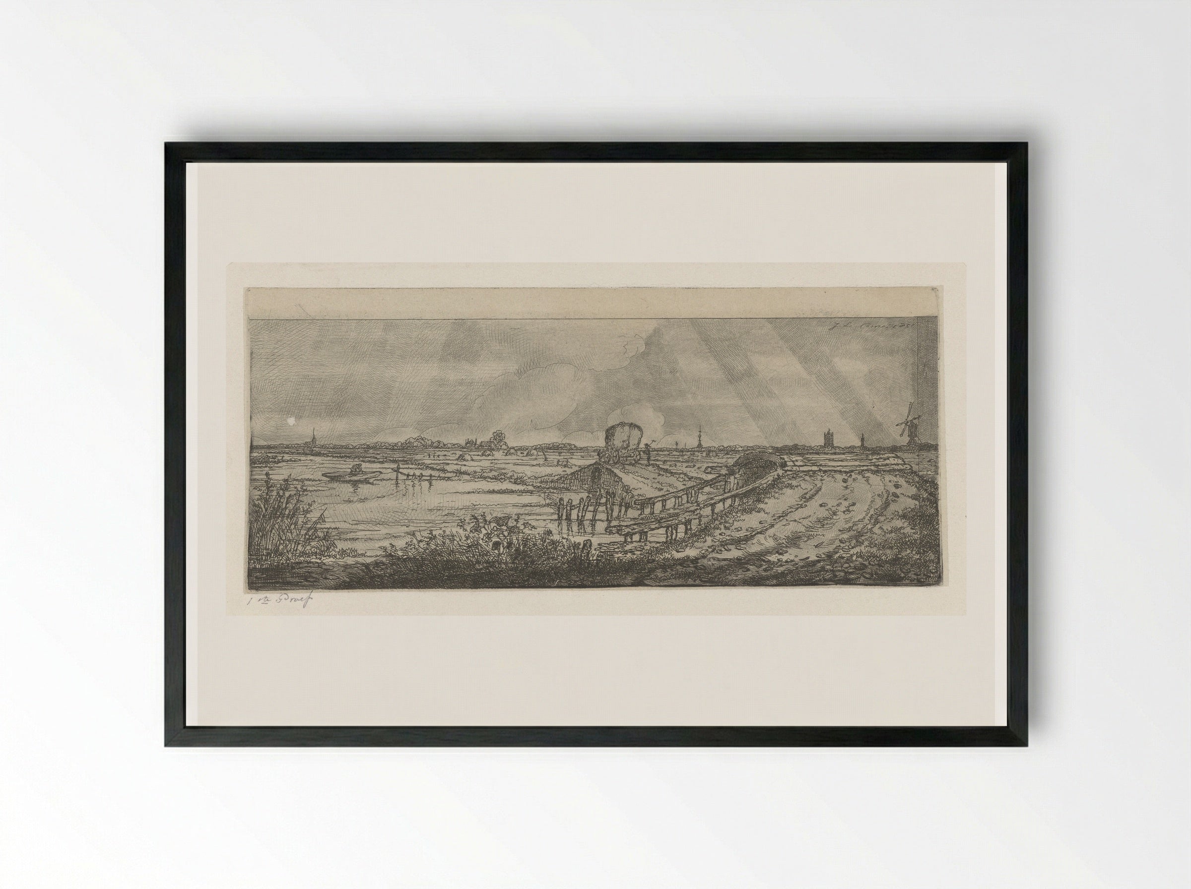 Polderlandschap met hooiwagen - Jacobus Ludovicus Cornet - Framed Print Black