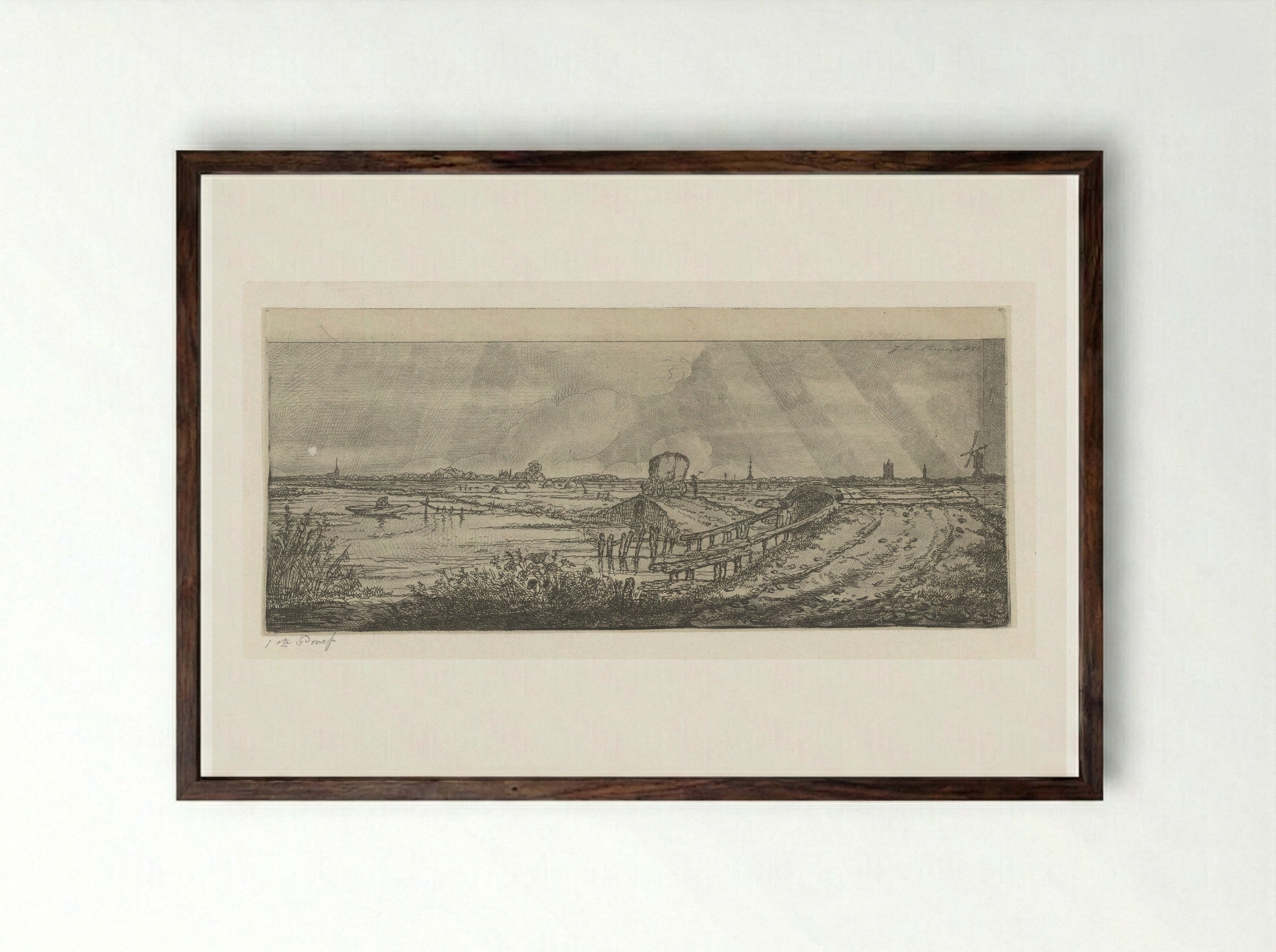 Polderlandschap met hooiwagen - Jacobus Ludovicus Cornet - Framed Print Dark Wood