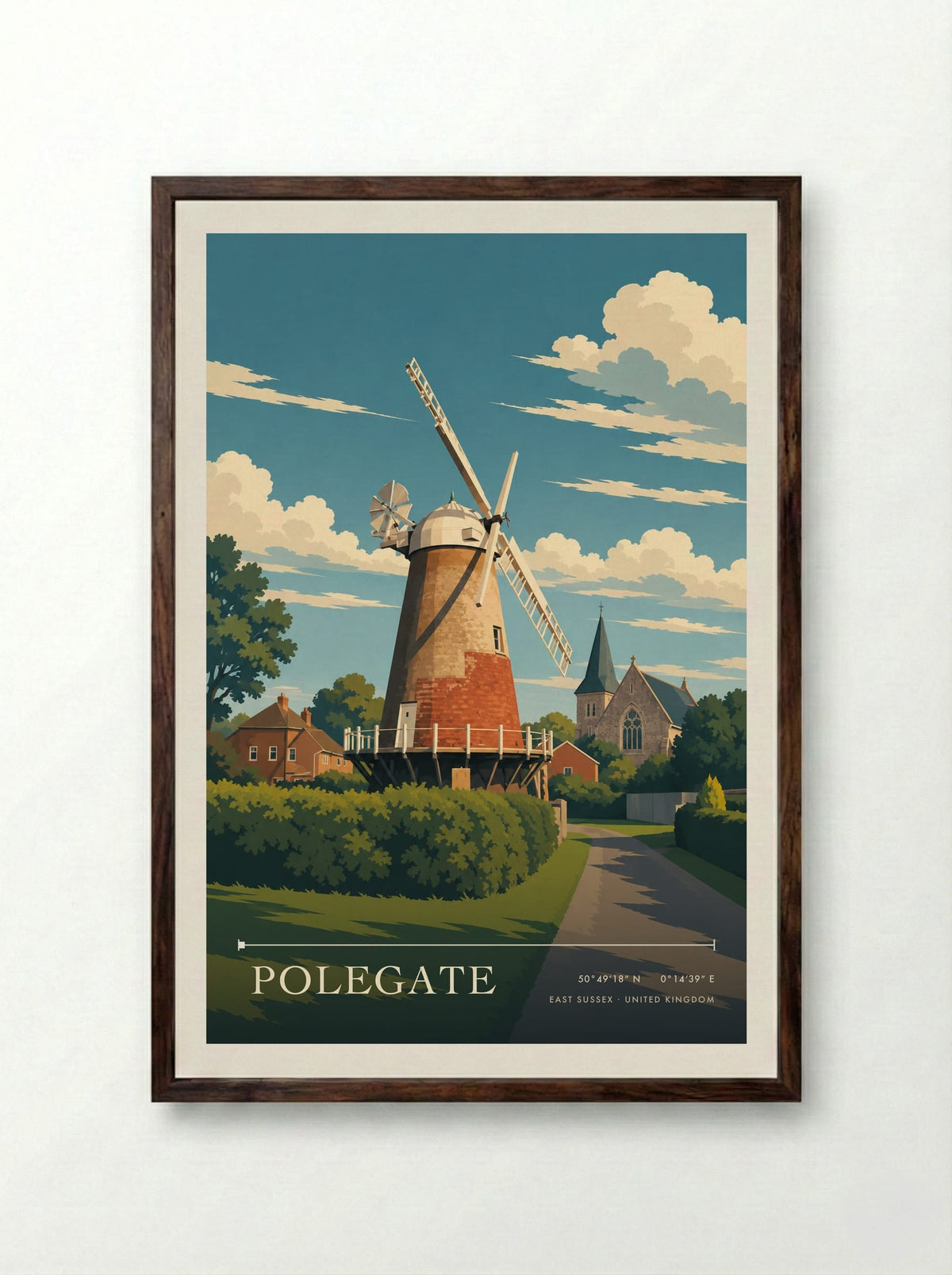 Polegate, East Sussex | Travel Poster - Framed Print Dark Wood