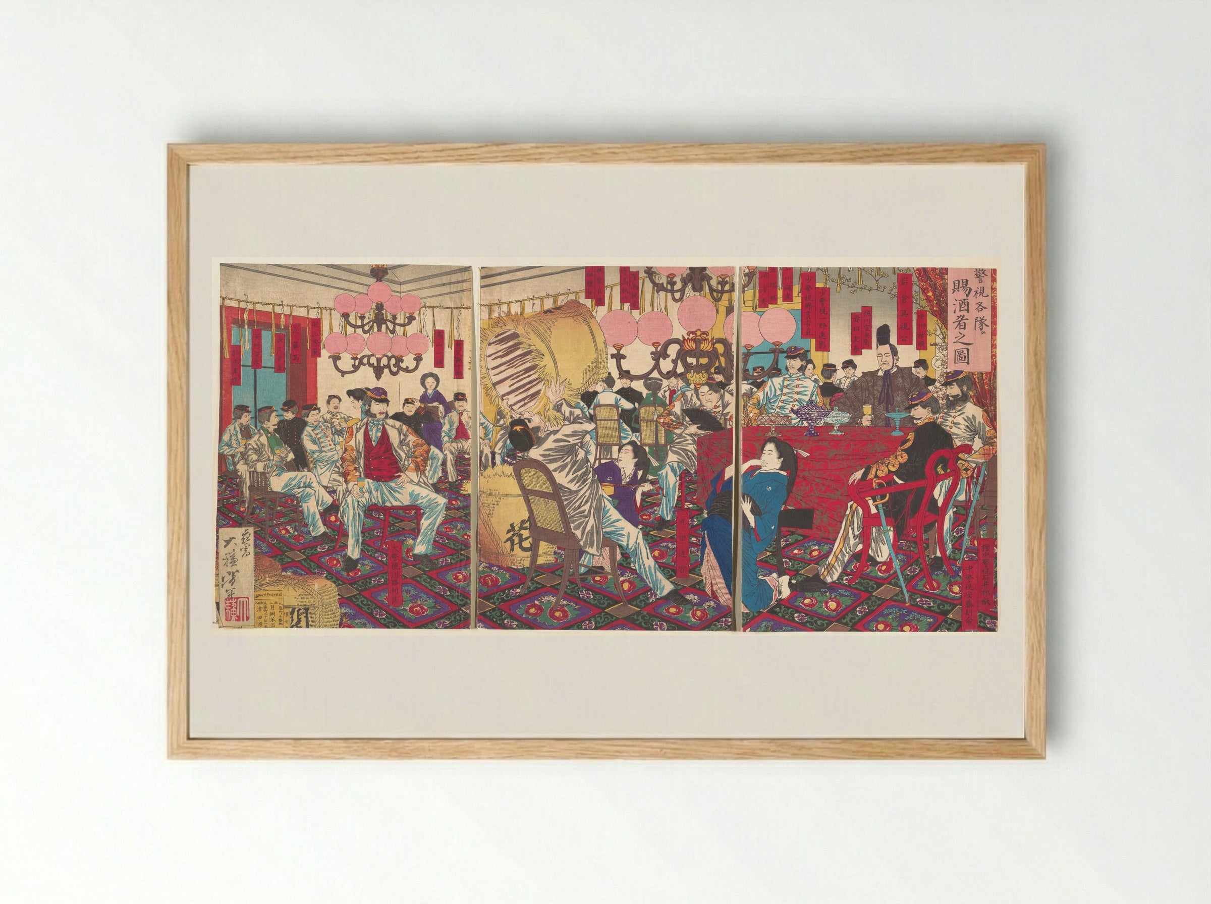 Police Superintendant's Party: A Gift of Food and Drink - Tsukioka Yoshitoshi - Framed Print Wood
