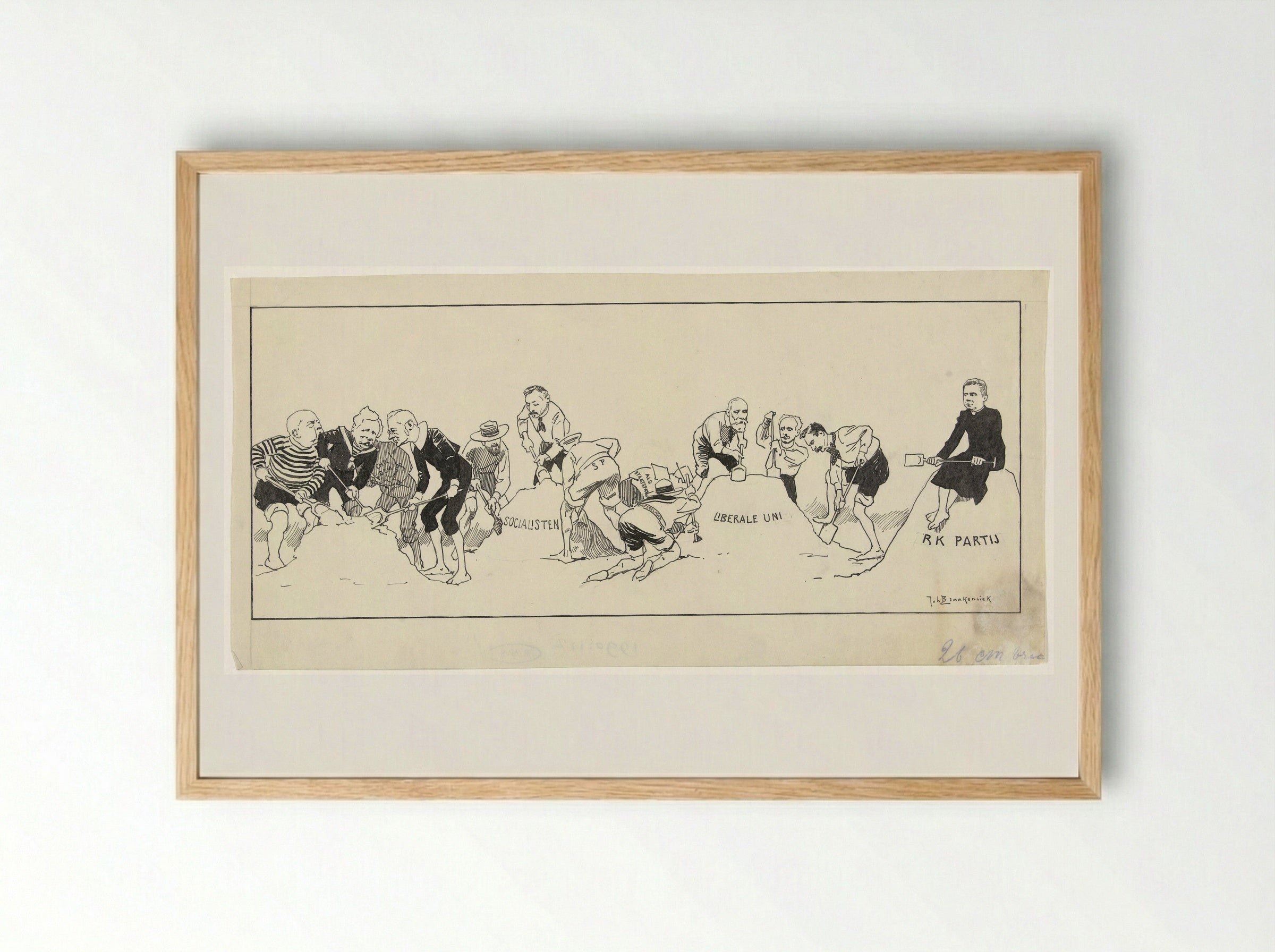 Political Parties Building Sandcastles - Johan Braakensiek - Framed Print Wood