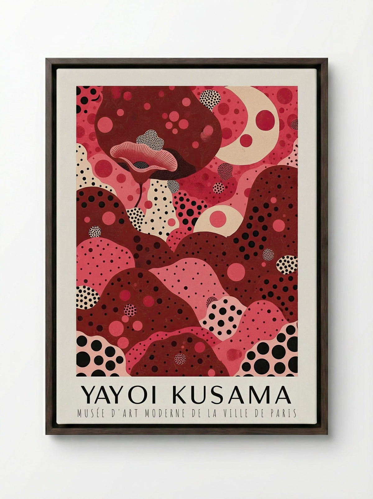 Polka Dot Dreamscape - Yayoi Kusama - Framed Canvas Dark Wood