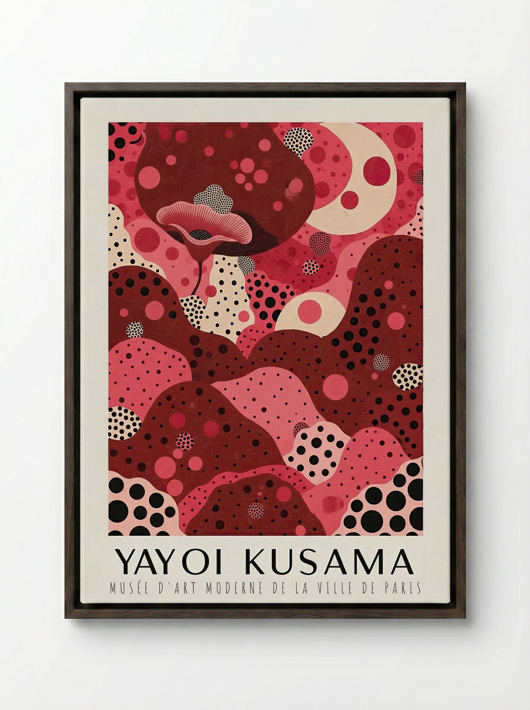 Polka Dot Dreamscape - Yayoi Kusama - Framed Canvas Dark Wood