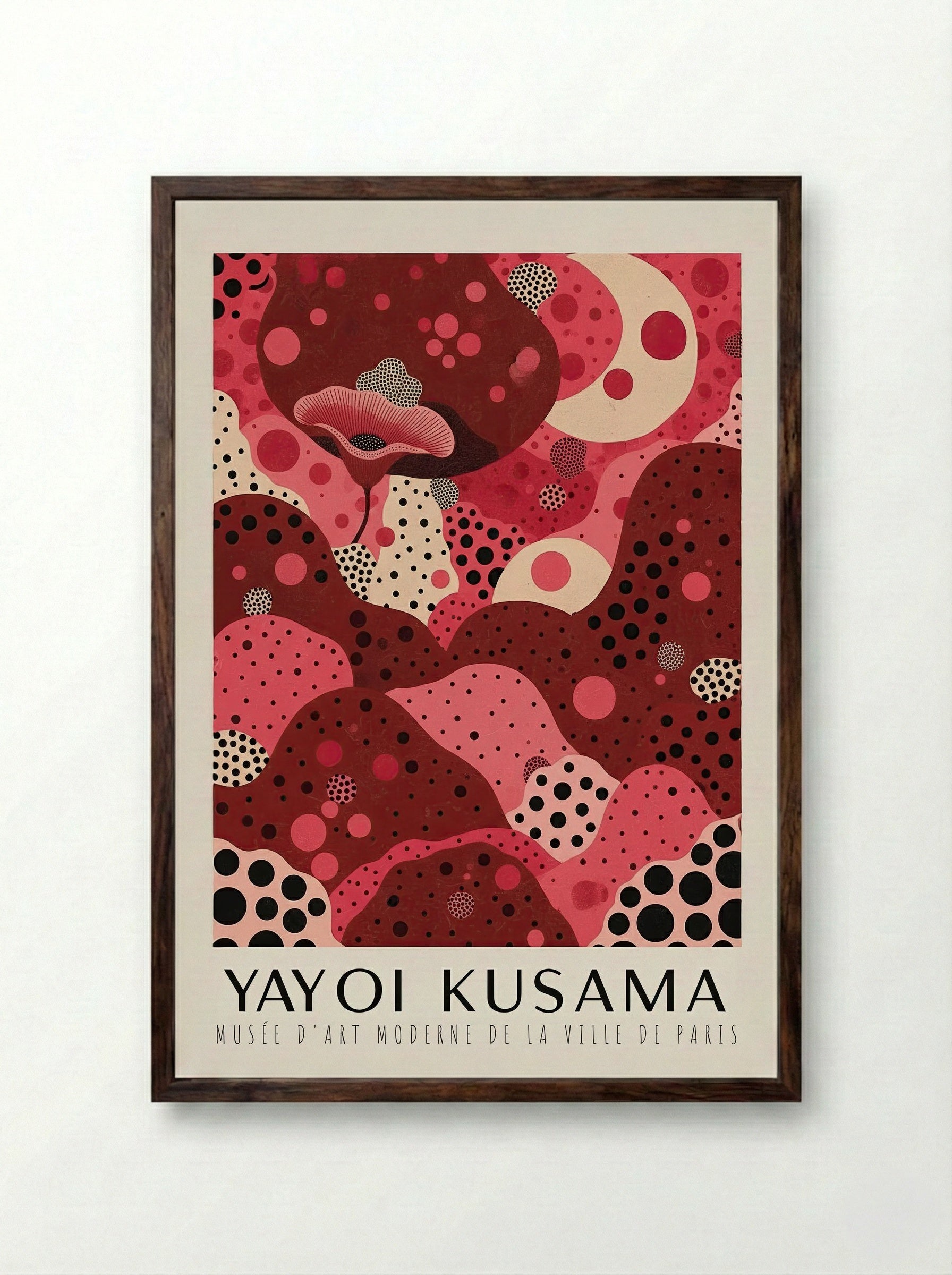Polka Dot Dreamscape - Yayoi Kusama - Framed Print Dark Wood