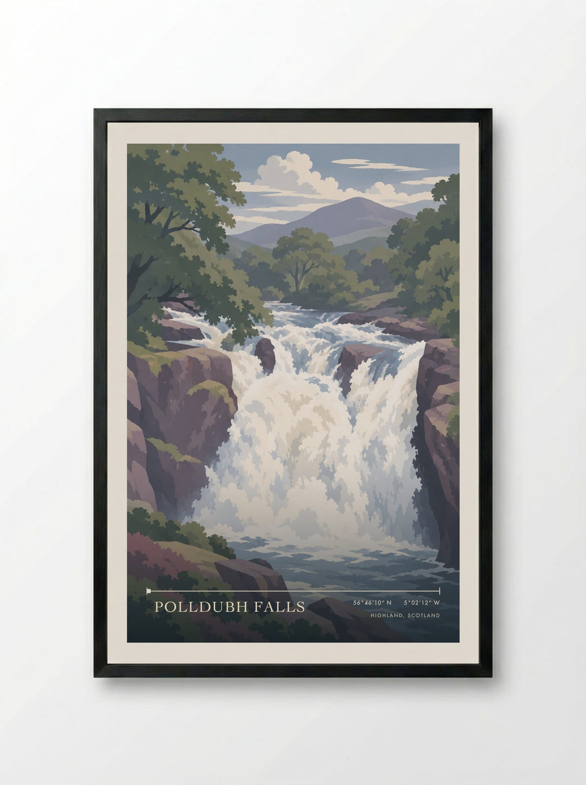 Polldubh Falls, Highland, Scotland | Travel Poster - Framed Print Black
