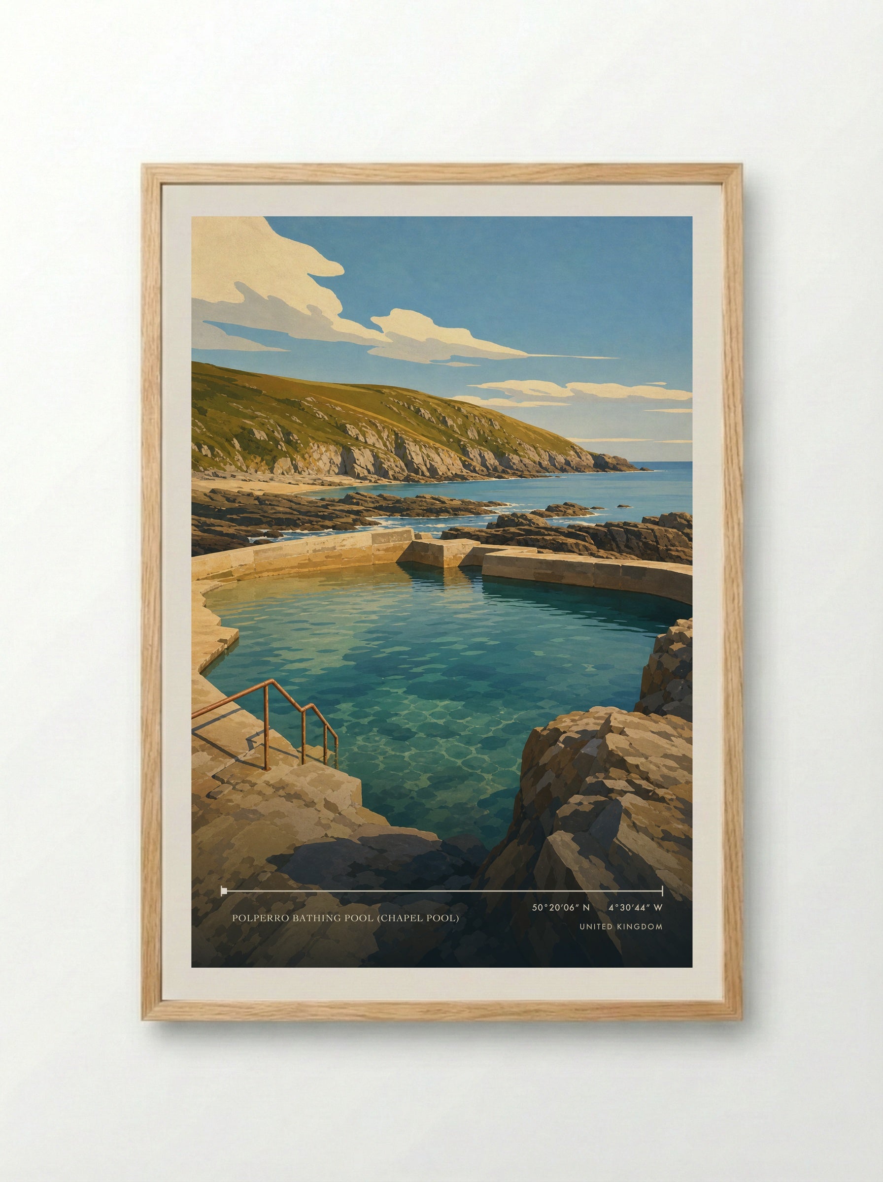 Polperro Bathing Pool (Chapel Pool) United Kingdom Travel Poster - Framed Print Wood