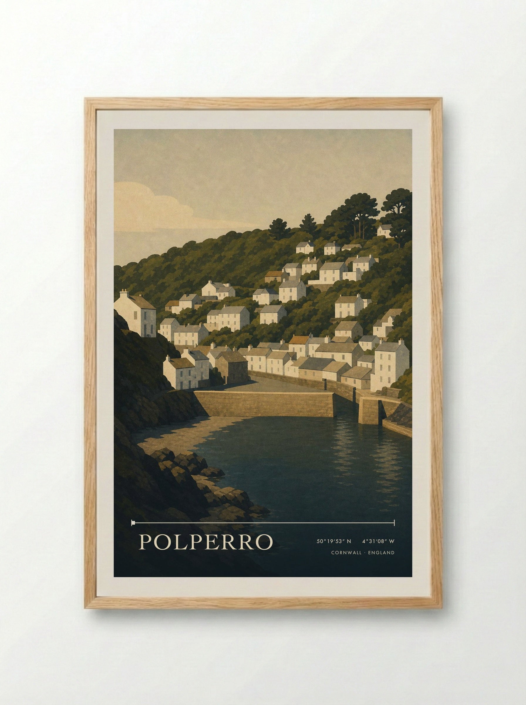 Polperro Cornwall England Travel Poster - Framed Print Wood