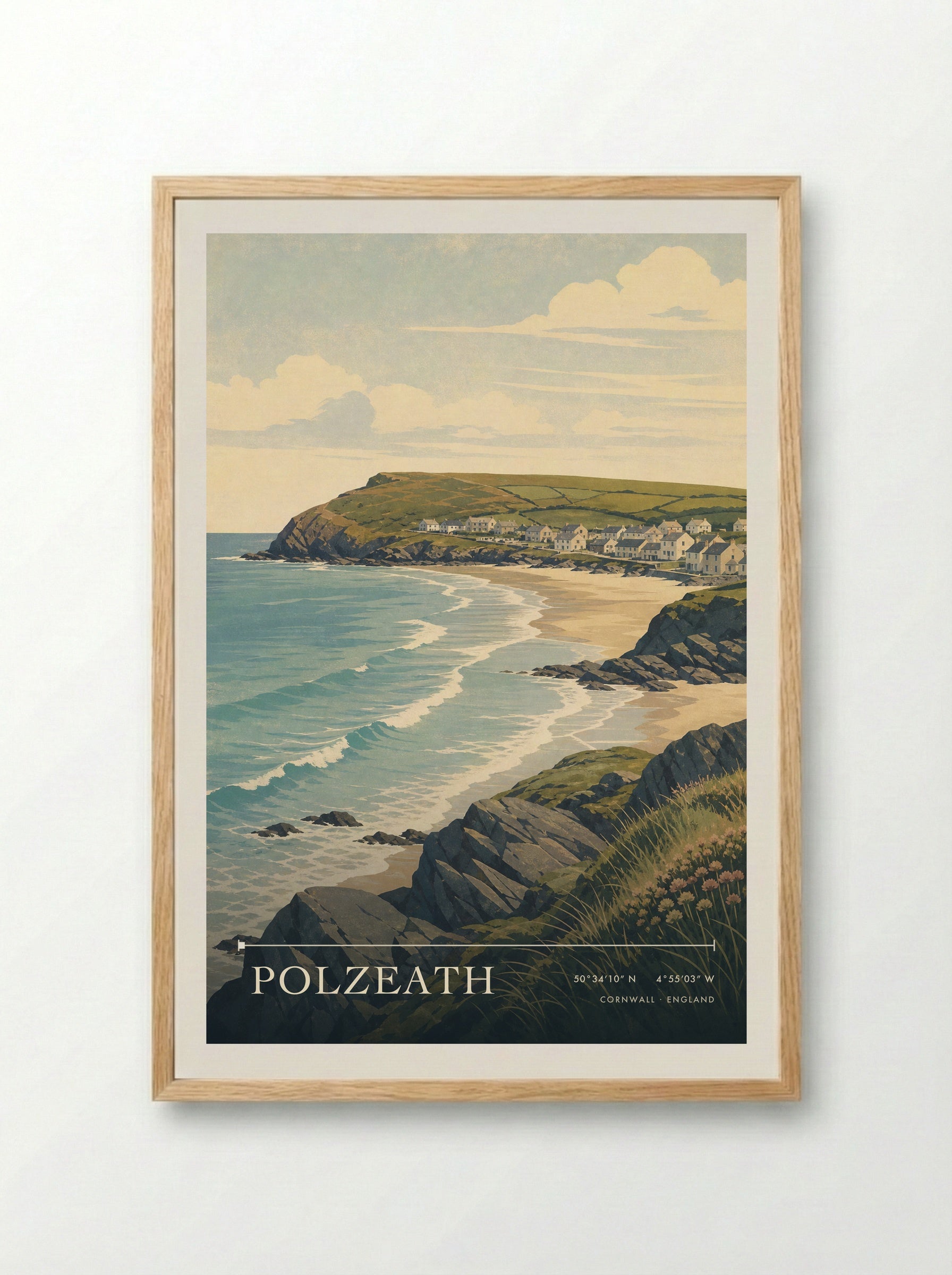 Polzeath Cornwall England Travel Poster - Framed Print Wood